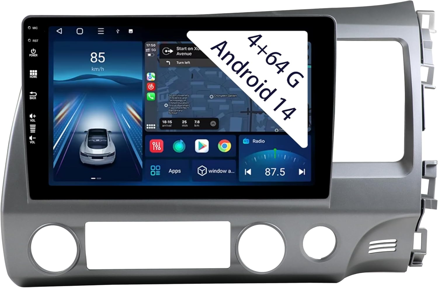 [4+64GB] Keconsing 10.1" Android 14 Autoradio for Honda Civic RHD 2006 2007 2008 2009 2010 2011 Radio Stereo Carplay, Wireless Car Play GPS Auto Navi Screen Bluetooth Navigation Player image number 3