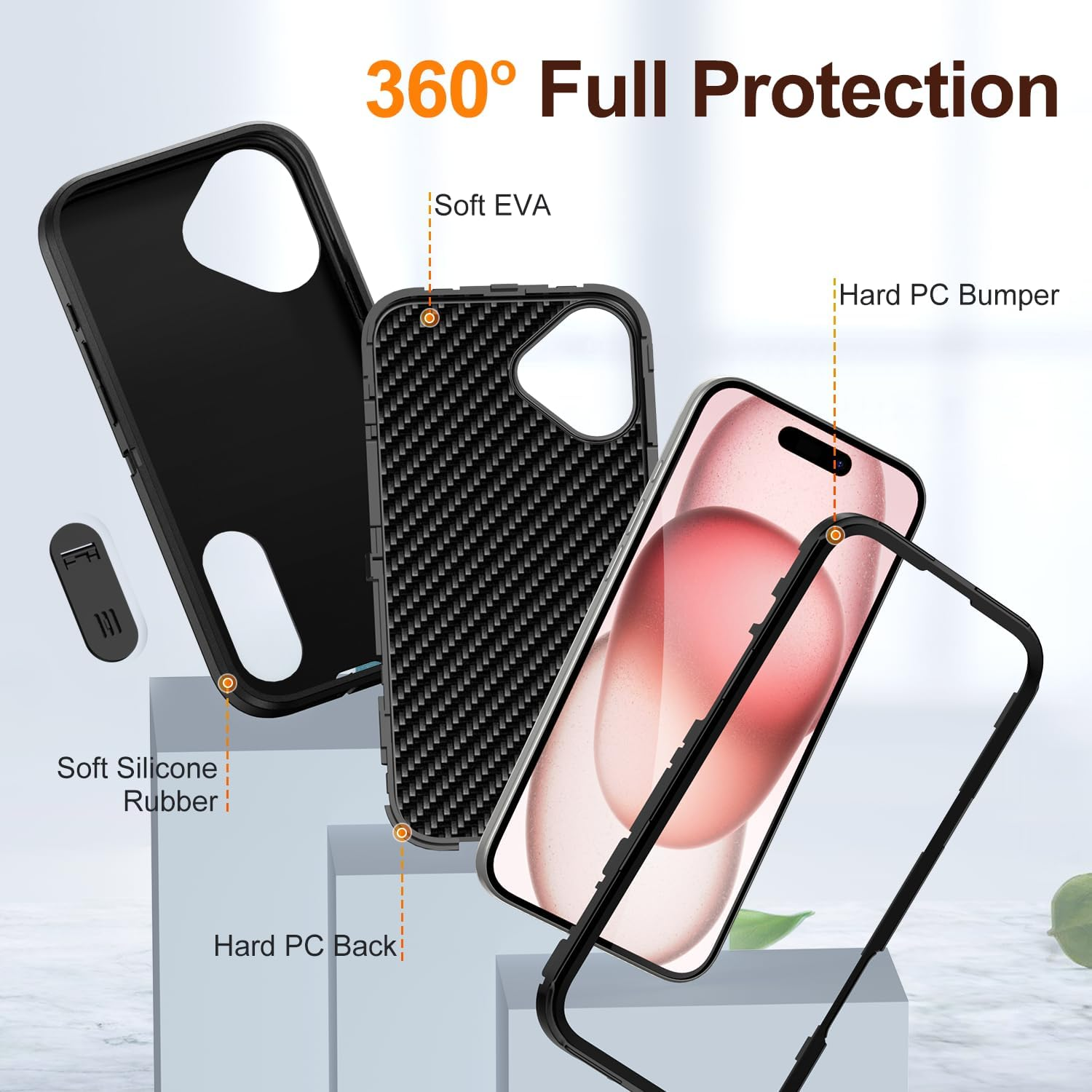 Shockproof Case for Iphone 16 Case with Kickstand,Military Grade Drop Protective,Heavy Duty Hard Back 3-Layer Protective Phone Cover for Iphone 16 (Black) image number 3