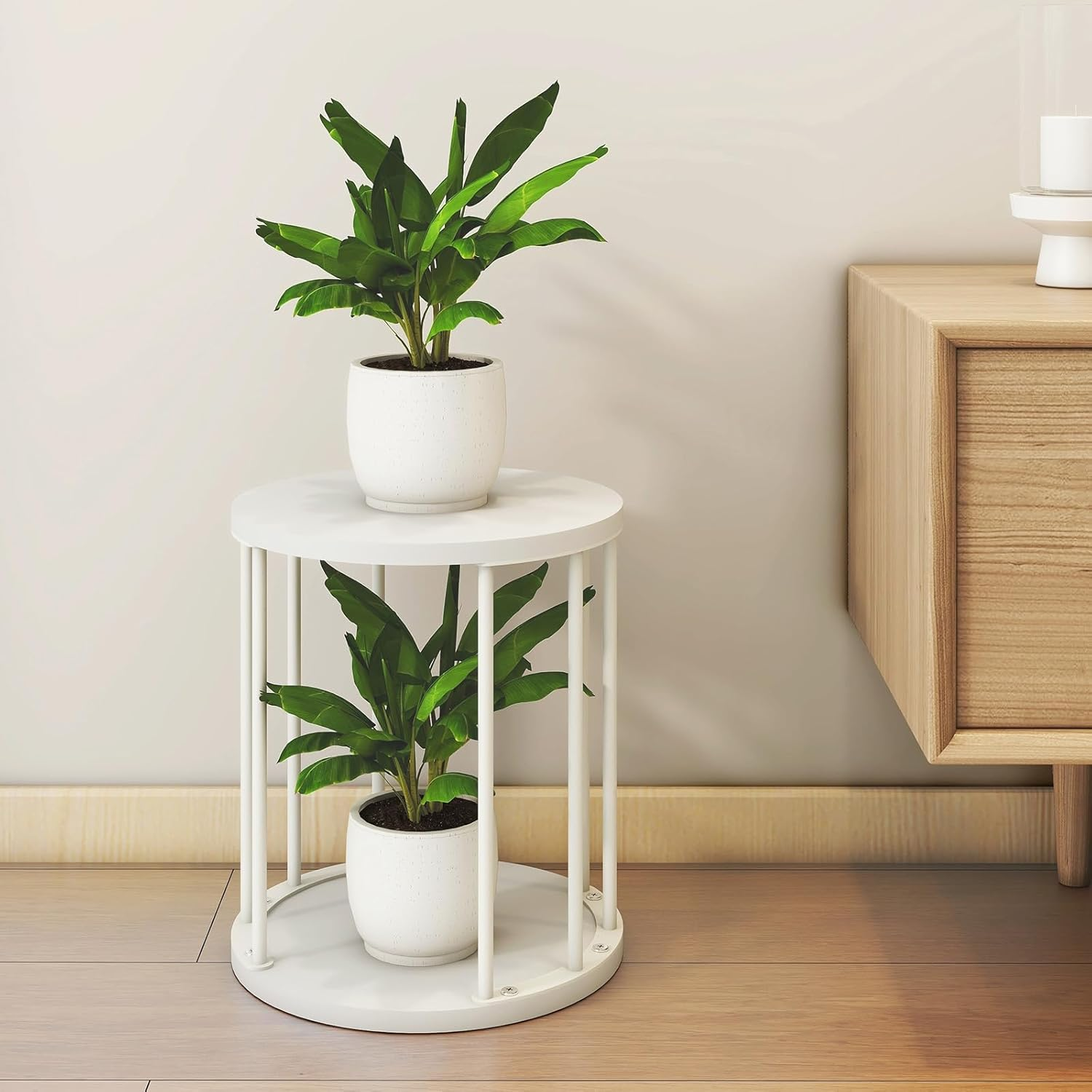 HDANI Small round Wooden Step Stool for Kids Adults, 300Lbs Load Capacity Garden Stool, Non-Slip Small Stool for Plant Stand, Kitchen, Bathroom and Bedroom, White image number 2