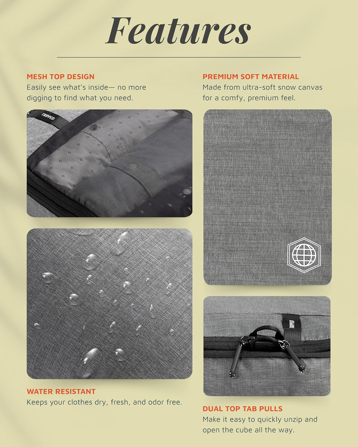 Premium Compression Packing Cubes for Travel, Compression Packaging Cube, Zip Bags Premium 6-Piece Set with Laundry Bag and Shoe Bag by TRIPPED Travel Gear (Grey Mesh) - Dusty Teal Mesh - 6 Piece image number 2