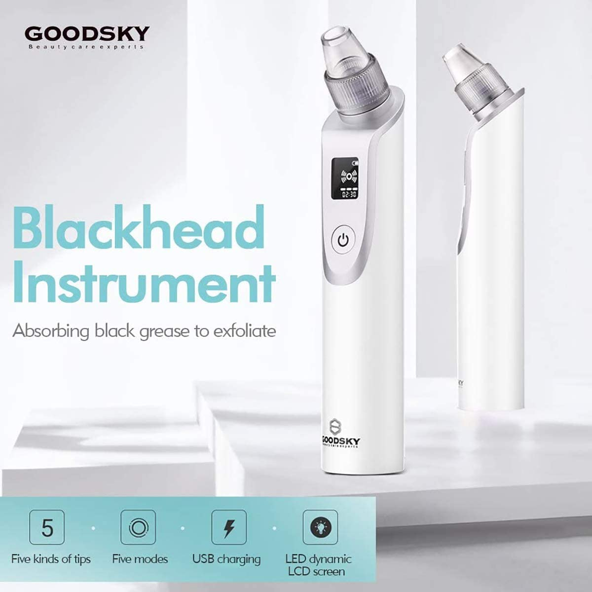 X7 Blackheads Remover, Blue and Red Light Beauty Instrument Facial Skin Care Tools with LED Display image number 2