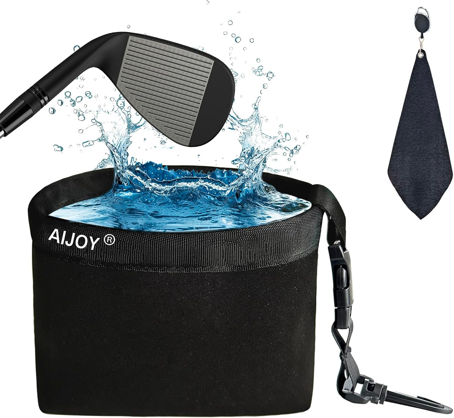 AIJOY Golf Club and Golf Ball Cleaning Bag, Waterproof Clean Face Technology Liner, Detachable Clip, Machine Washable, Cleans Club Grooves,With Golf Towel，Dry Exterior (Neoprene image number 5