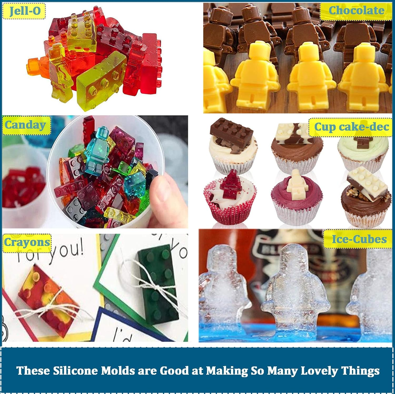 Fantasybear Bricks Mold,Silicone Molds Set for Building Blocks and Robots Birthday Cake Decoration Candy Molds Chocolate Molds Smile Ice Cube Candy Dessert Jello Molds (Robot Mold 3Pcs Set) image number 6