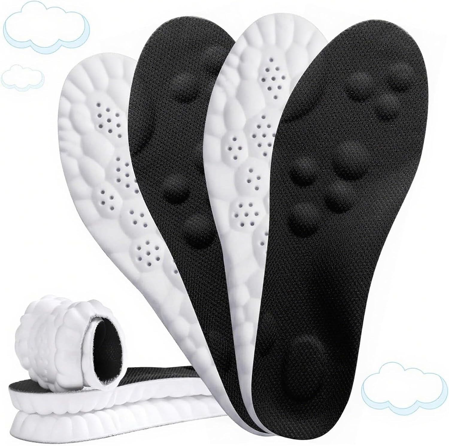 2 Pairs Memory Foam Steppers Insoles with Arch Support for Women Men, Comfort Massage Insoles Replacement Shoe Inserts for Trainers Sneakers Sports Shoes Work Boots and Walking Shoes(45-46) image number 4
