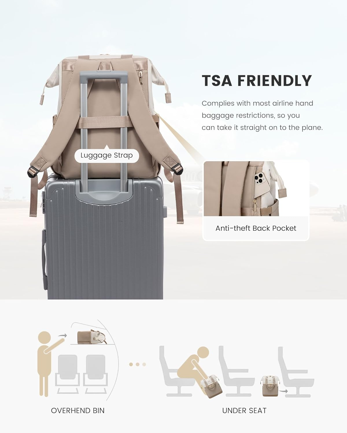 LOVEVOOK Backpack Womens, 15.6 Inch Laptop Rucksack Bag for Ladies, Waterproof Daypacks for Office Teacher Nurse, Fashion School Bags with USB Port for Work University Travel Business - Beige  Khaki image number 4