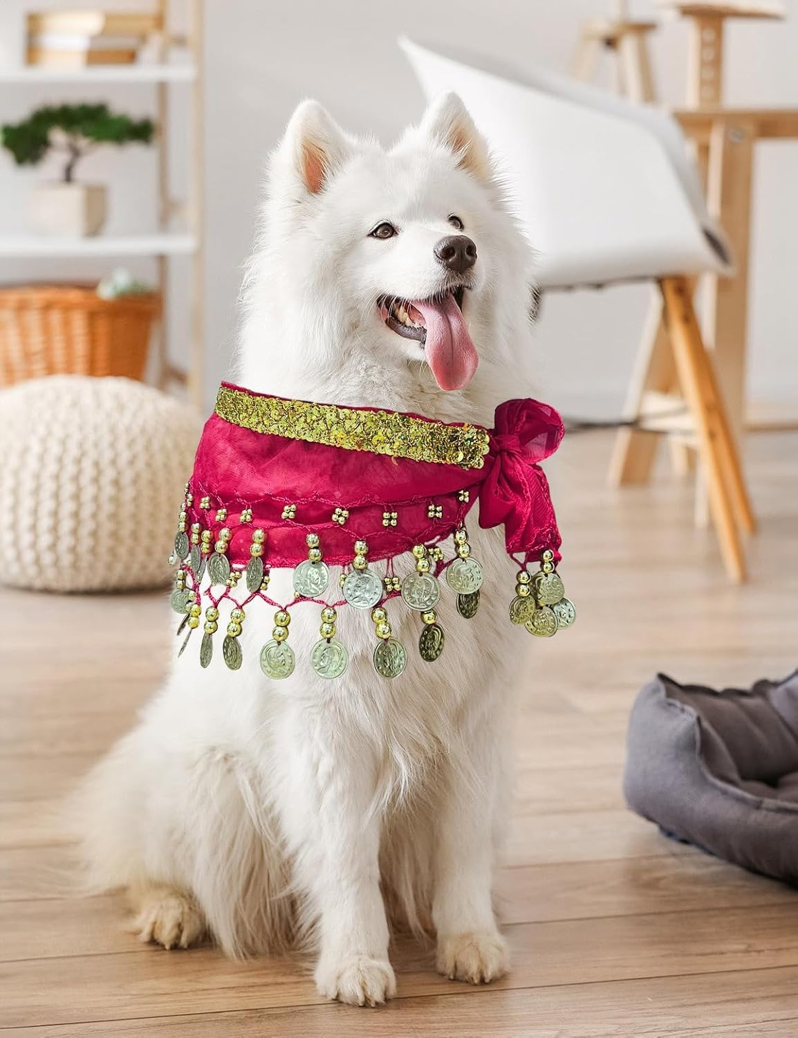 Dog Belly Dance Costume,1Pc Pet Hip Scarf Waist Chain, Dog Waist Chain Butt Curtain Cloth,Puppy Shaking Hip Dance Hip Scarf,Belly Dance Style Dog Costume image number 3