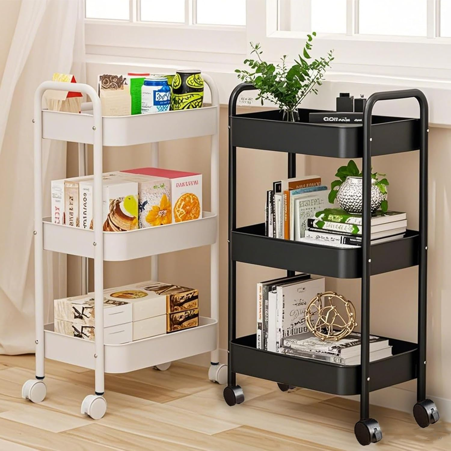 3-Tier Trolley with Locking Wheels - Transparent Space-Saving Storage Cart, Mobile Shelving Unit for Bathroom, Kitchen, Office, Modern D&eacute;cor, Easy Assembly(White) image number 3