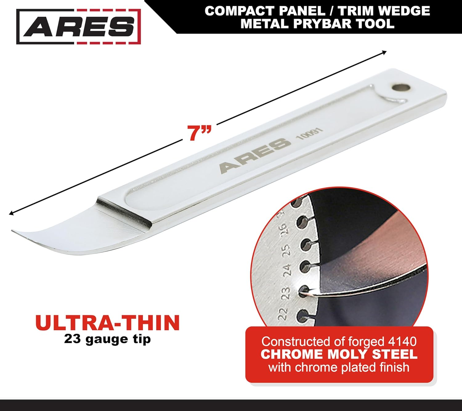 ARES 10091 &ndash; Compact Panel/Trim Wedge Metal Prybar Tool &ndash; Durable Prybar Easily Removes Trim, Paneling, Sheet Metal, Fasteners, and More &ndash; Compact Design for Use in Confined Spaces image number 5