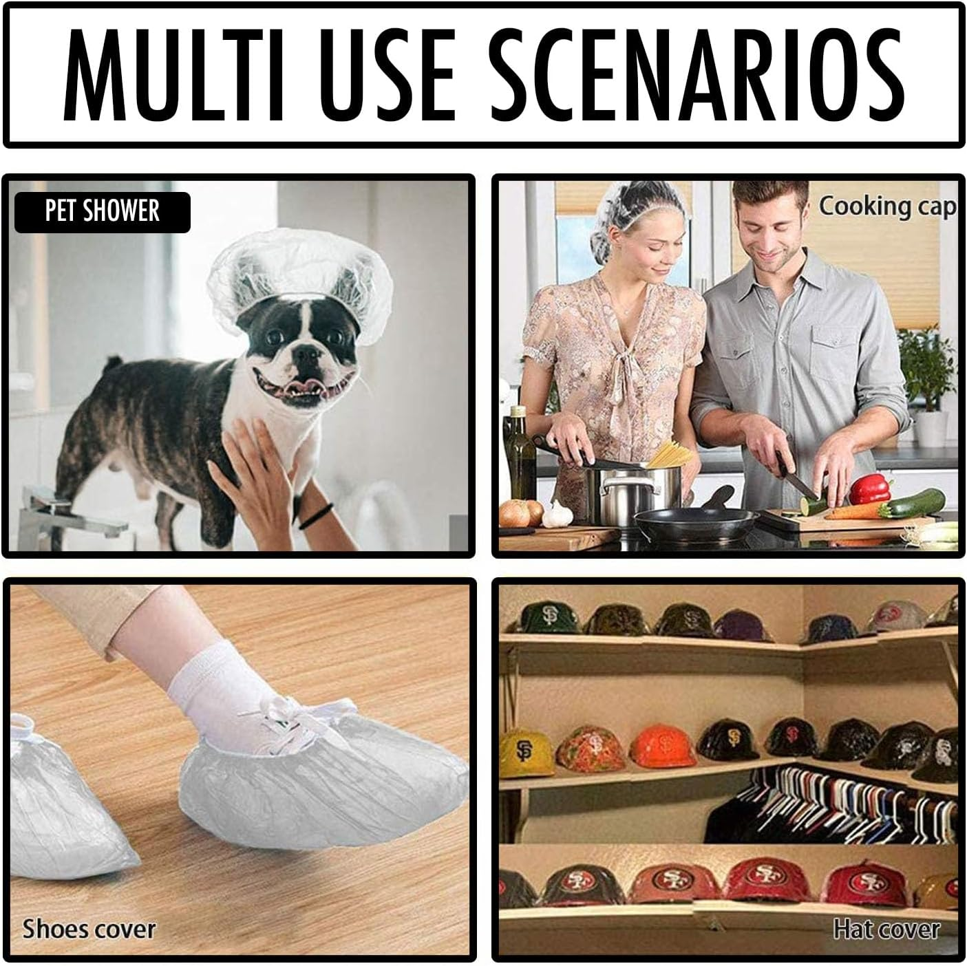 Disposable Shower Caps X100 Clear Waterproof Plastic Shower Caps for Women by GLAMZA image number 3