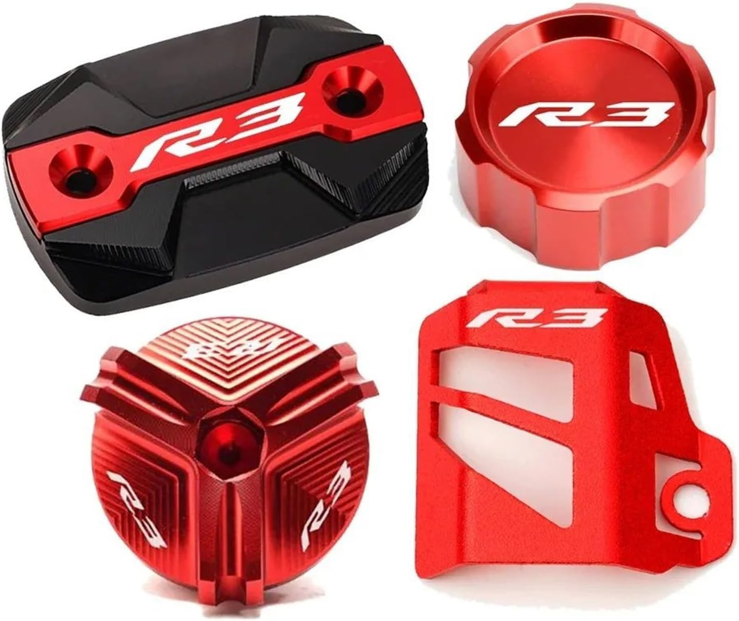KJJKMJHU Fit for Yamaha R3 YZF-R3 YZFR3 2015-2025 Motorcycle Front Rear Brake Fluid Reservoir Cap Cylinder Cover Guard Oil Filler Cap R3(A-Red) - A-Black image number 5