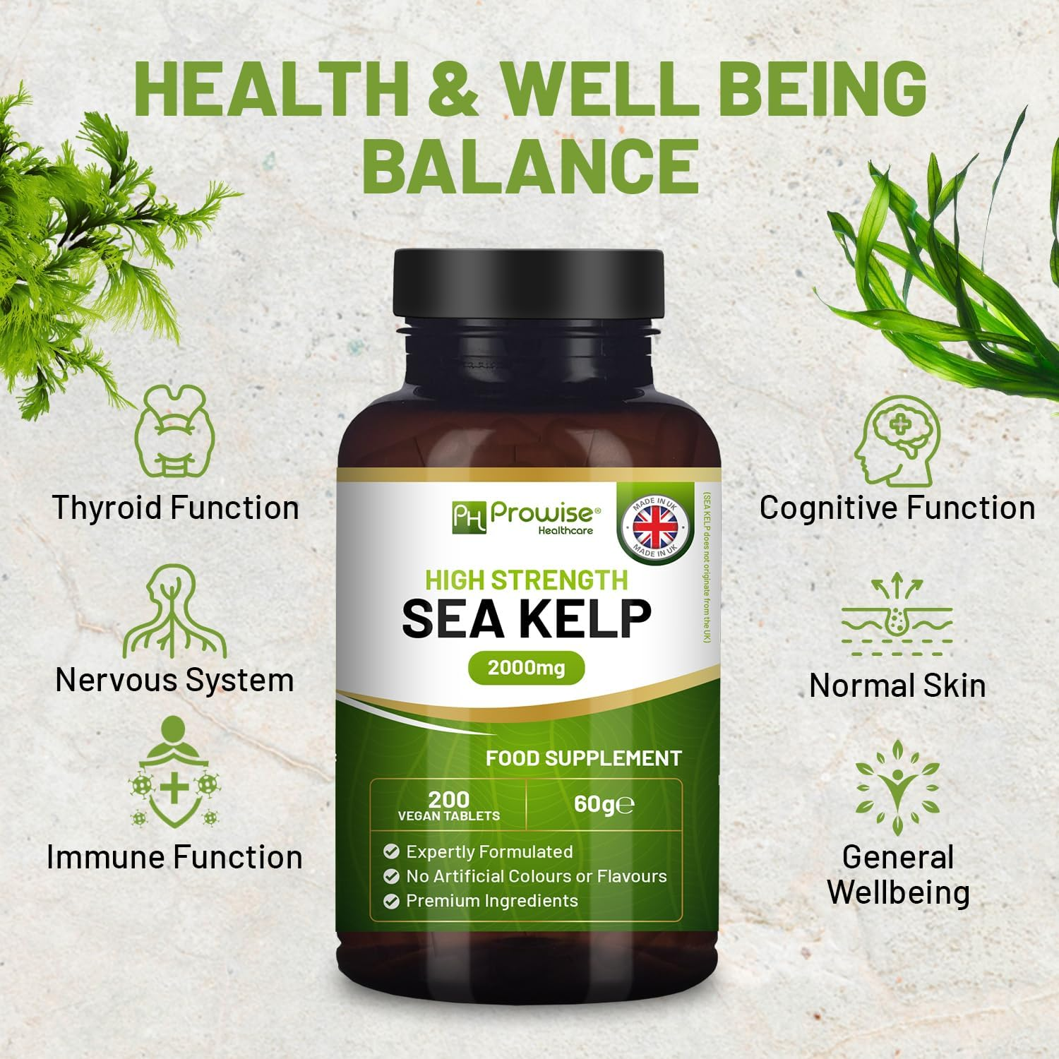 Sea Kelp 2000Mg 200 Vegan Tablets | Natural Source of Iodine | Premium Ingredients | Proudly Made in the UK by Prowise image number 3