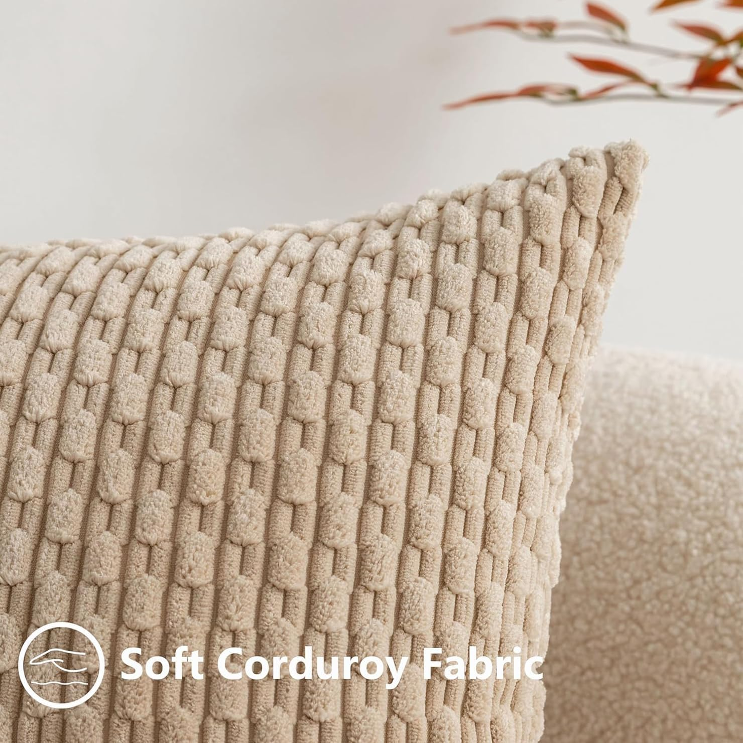 2Pcs Cushion Covers 30Cm X 50Cm, Corduroy Decorative Throw Pillow Covers Soft Boho Striped Pillow Case Modern Farmhouse Home Decor for Sofa Living Room Couch Bed (Khaki, 50Cmx30Cm) - Khaki image number 4