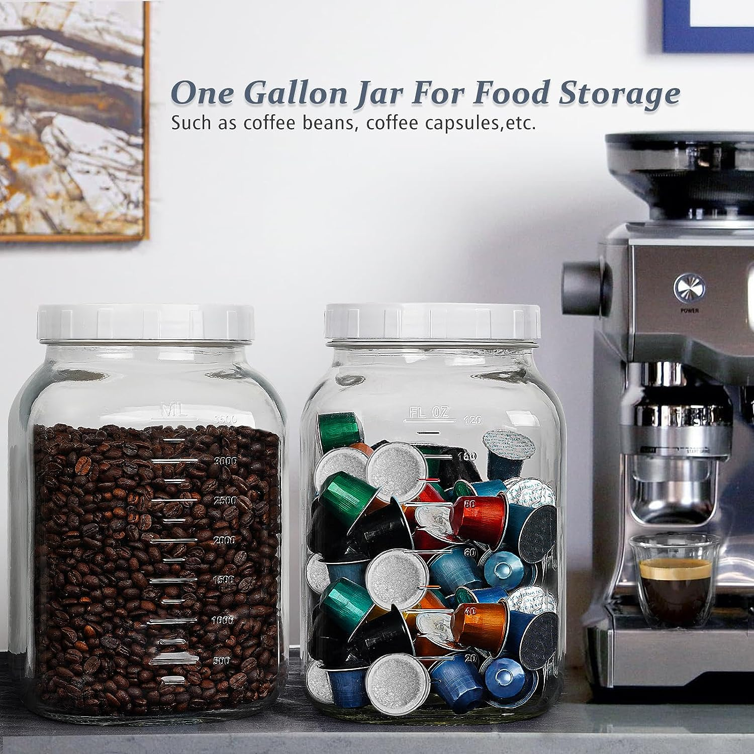 Folinstall 1 Gallon Glass Storage Jar with Lid, Large Mason Jar Wide Mouth with Airtight Lid and Silicone Gasket - Cookie Jar with 2 Scale Mark (Extra Tag and Marker Pen) image number 2