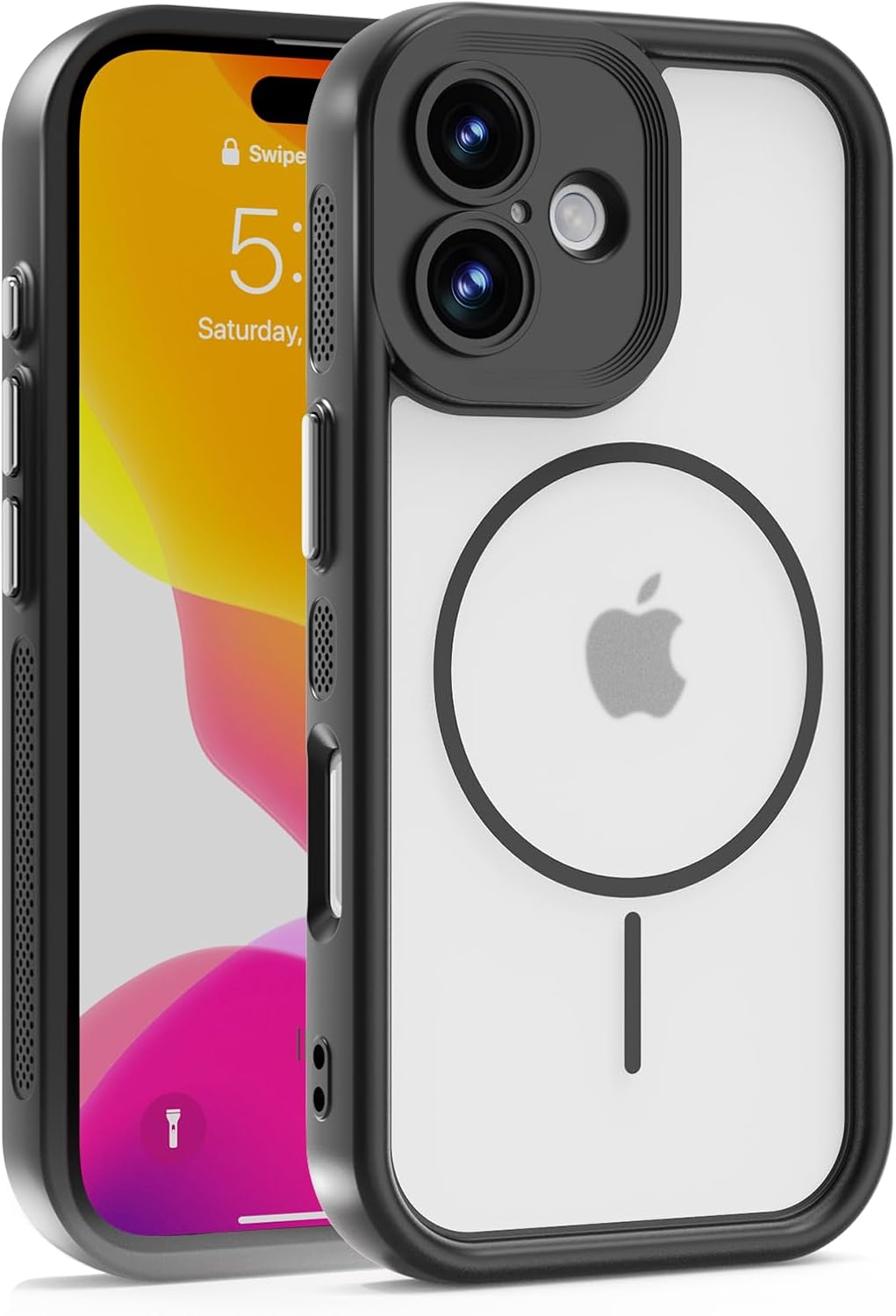 Panxcase Case for Iphone 16 - Mobile Phone Case Matt Translucent Military Shockproof Compatible with Magsafe, Protective Case with Non-Slip Cooling Function (Black) image number 5