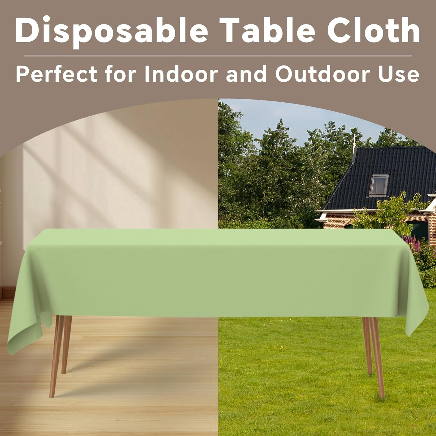 Disposable Plastic Tablecloth - 6 Pack Green Rectangle Table Cloth for Wedding, Party, Picnic, Camping, BBQ, Waterproof Table Cover, 54 X 108 Inch. - Light Blue Gold Dot image number 6