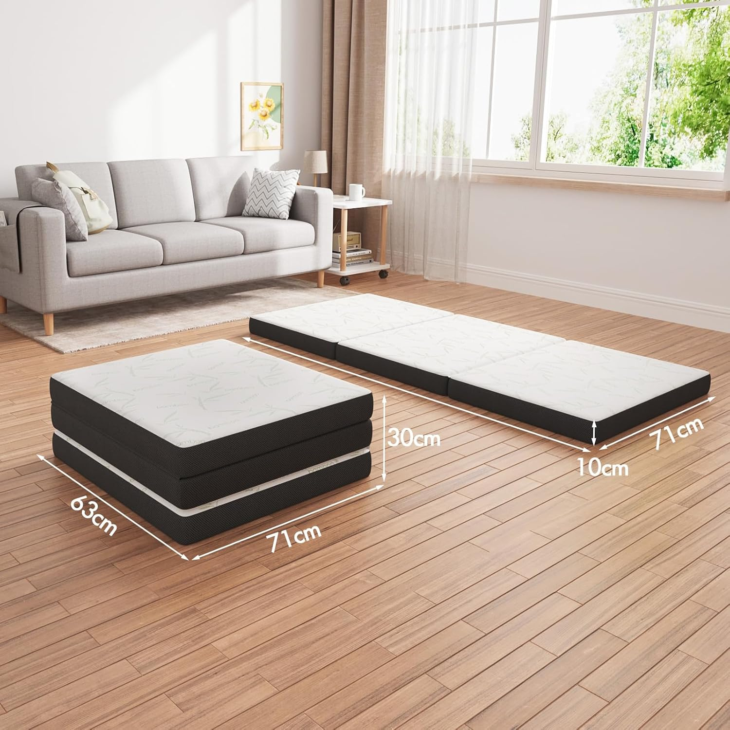 ADVWIN Foldable Mattress, Trifold Folding Foam Mattress, Portable Camping Mat Travel Cushion, Linen Sofa Lounge Bed Floor Pad for Home Office, 189 * 71 * 10Cm image number 1