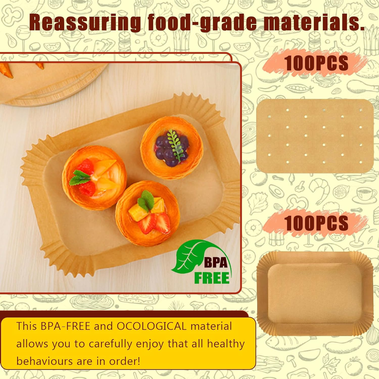 Pack of 200 Rectangular Air Fryer Paper Liners for Ninja, 100 Pieces Air Fryer Paper (8.6&times;5.5In) and 100 Pieces Baking Paper (7.9&times;5.5In) for Roasting Microwave image number 3