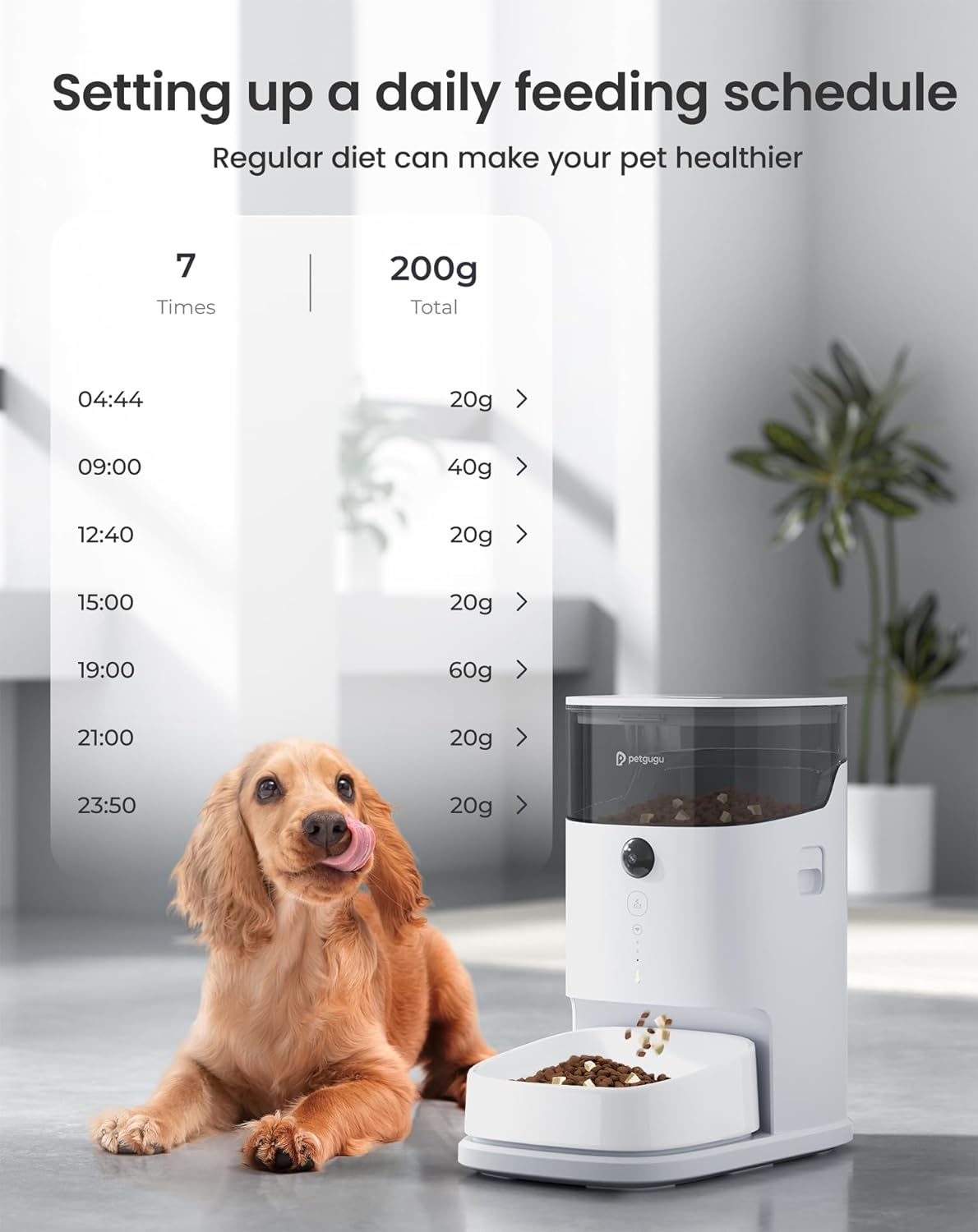 PETGUGU Smart Automatic Cat Feeder, 3.5 Liter Automatic Dog Feeder with Video and Voice Call, Ceramic Bowl, Customized Timed Feeding, Easy Removal for Cleaning (PF2) image number 2