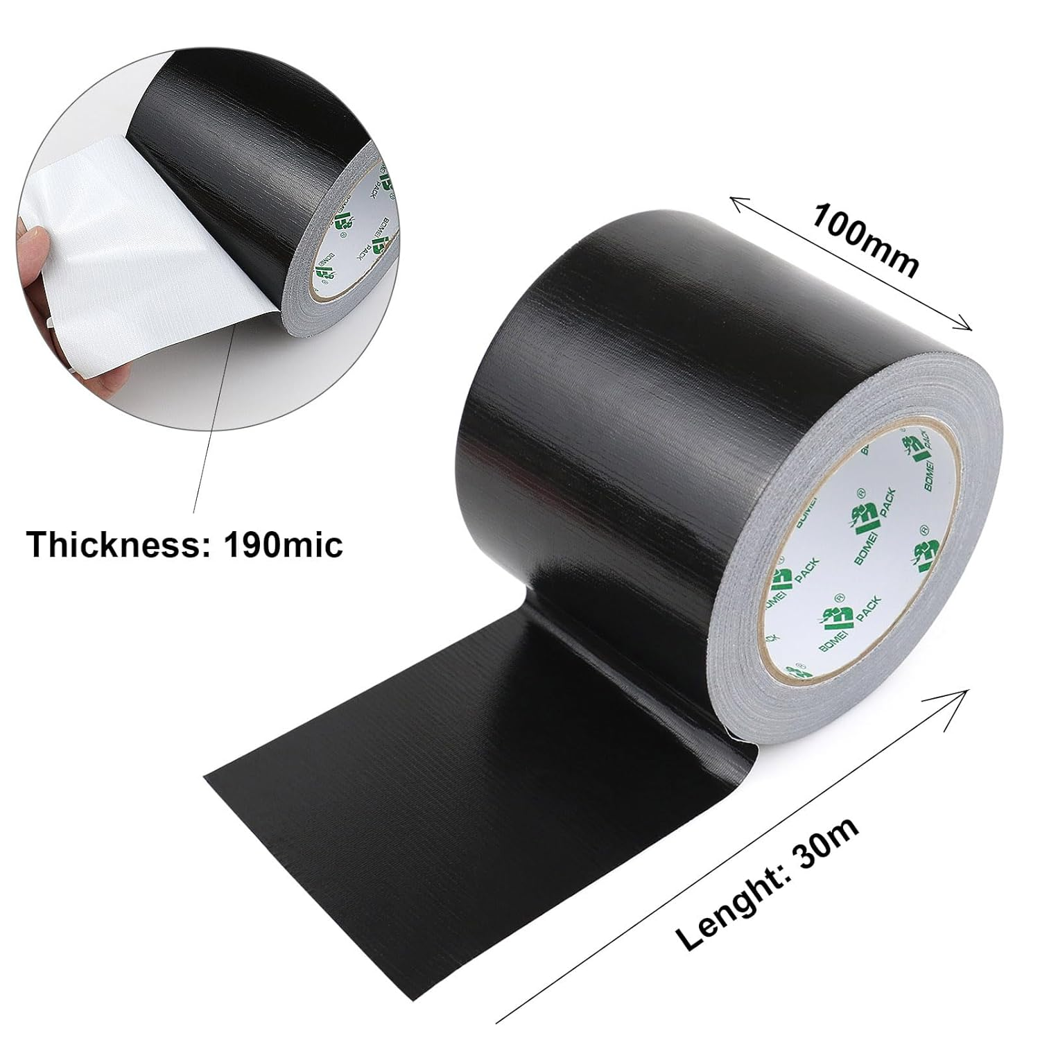 Heavy Duty Black Duct Tape, Multi-Use Easy Tear Gaffer Waterproof Cloth Tape for Repairing, Maintenance and Industrial Use, 3.94 Inch X 32.8Yards, 7.5Mil Thick, 1 Roll, BOMEI PACK image number 1
