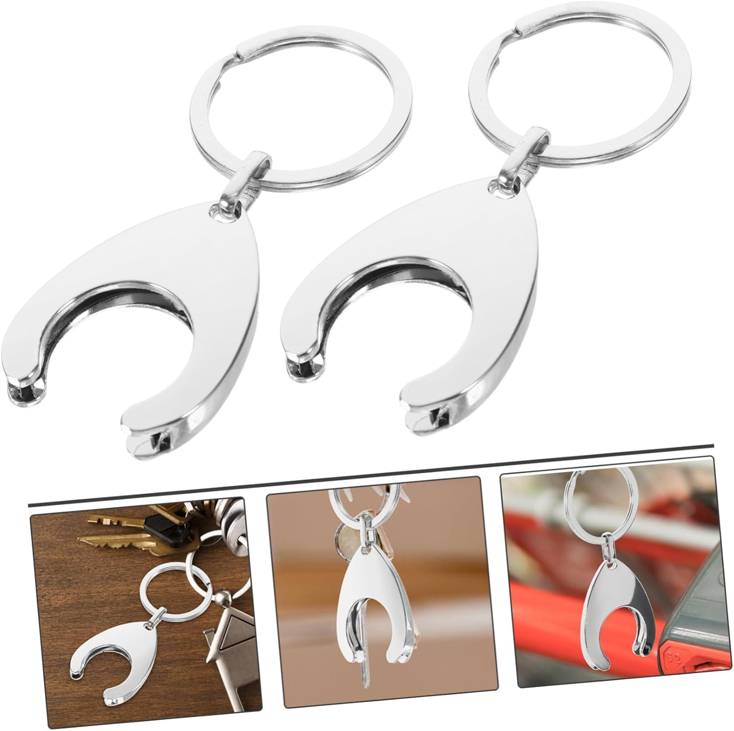 Veemoon 2Pcs Metal Keychain Trolley Coin Key Ring Portable Shopping Cart Token Holder Hanging Trolley Remover Keychain image number 6