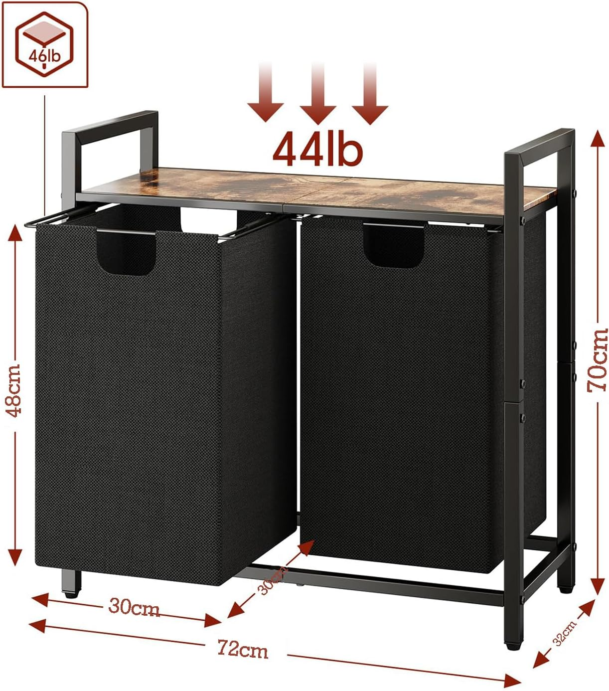 Laundry Hamper Clothes Basket Multifunctional Particle, 2X43L Removable Bags for Laundry Room, Bathroom and Bedroom