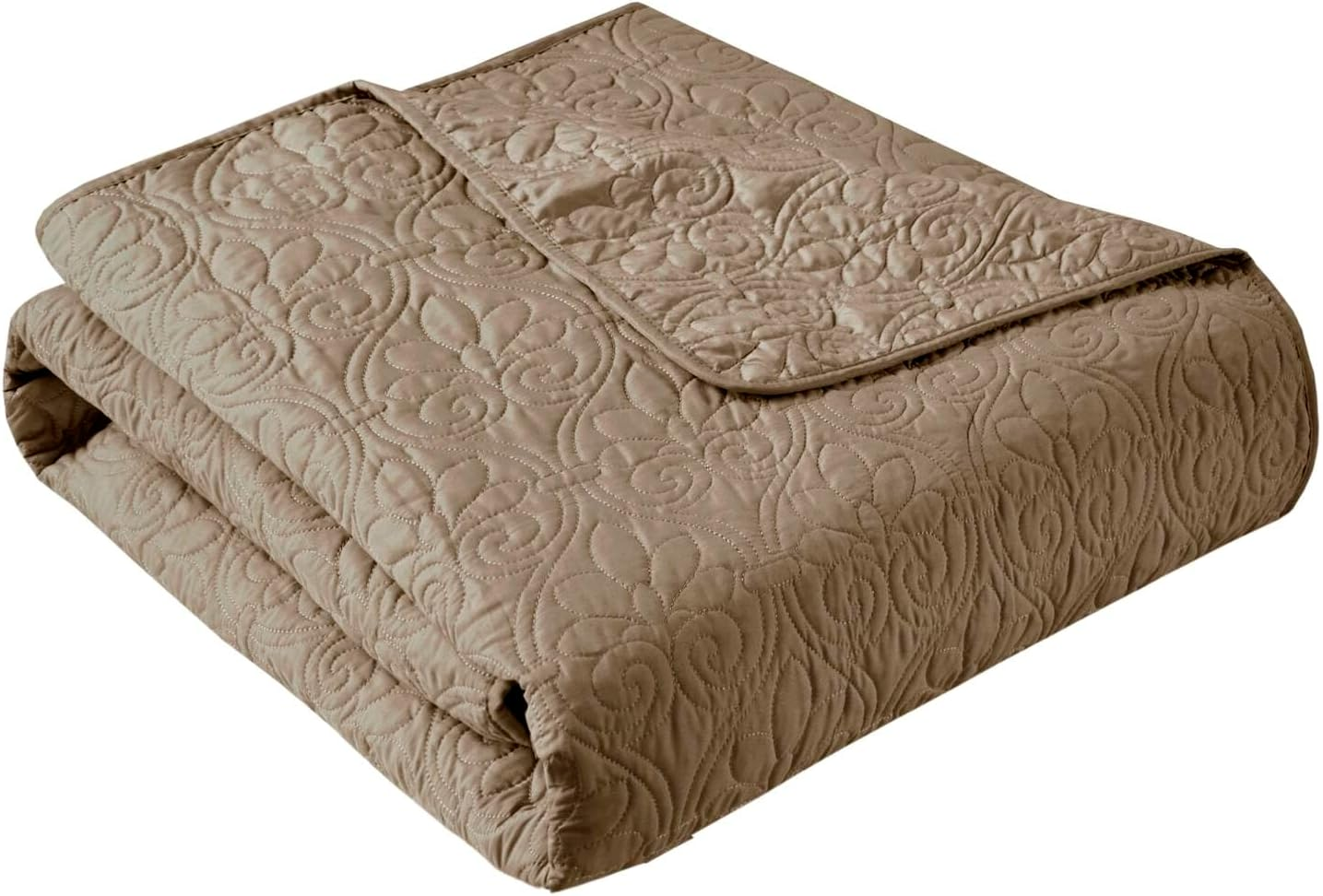 Madison Park Tuscany Oversized Quilted Throw with Scalloped Edges, 60 by 72", Ivory