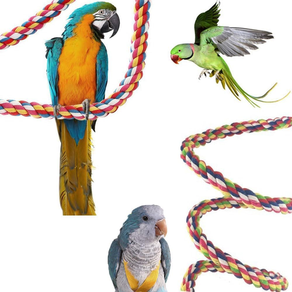 Colorful Cotton Rope Bird Perch Stand, 1Pc Pet Bird Rope Perches Parrot Cage Perch,Colorful Rotate Cotton Rope Bird Perch Stand,Bird Rope Perches Birdcage Swing Toy image number 2