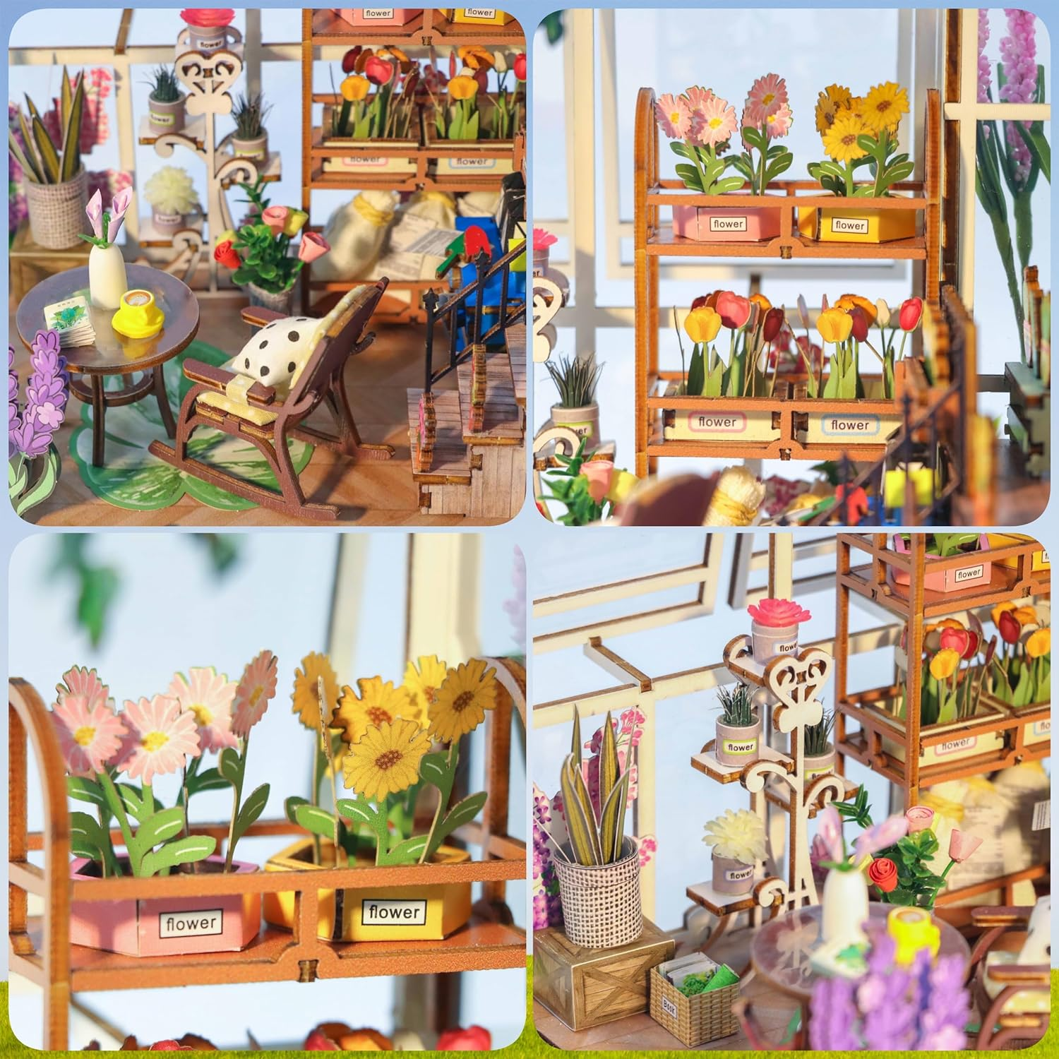 Book Nook Kit Garden House DIY Book Nook Kits Room Bookshelf Insert Miniature Decor Kit 3D Wooden Puzzle Bookshelf Decor with Led Decor Suitable for Adults and Teenagers Craft Gifts image number 4