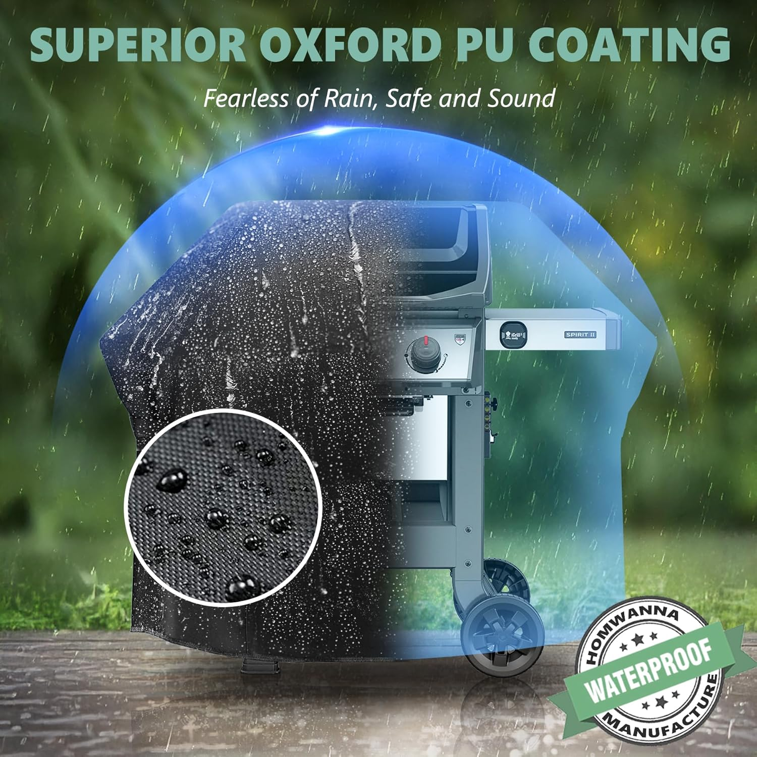 Homwanna BBQ Cover 132CM - 600D Grill Cover for Weber Spirit 300 & Spirit 400 Series Grills - Outdoor Barbecue Covers Waterproof Heavy Duty for Weber Spirit E310, E315, E325, E330, E-425 and E-435 image number 1