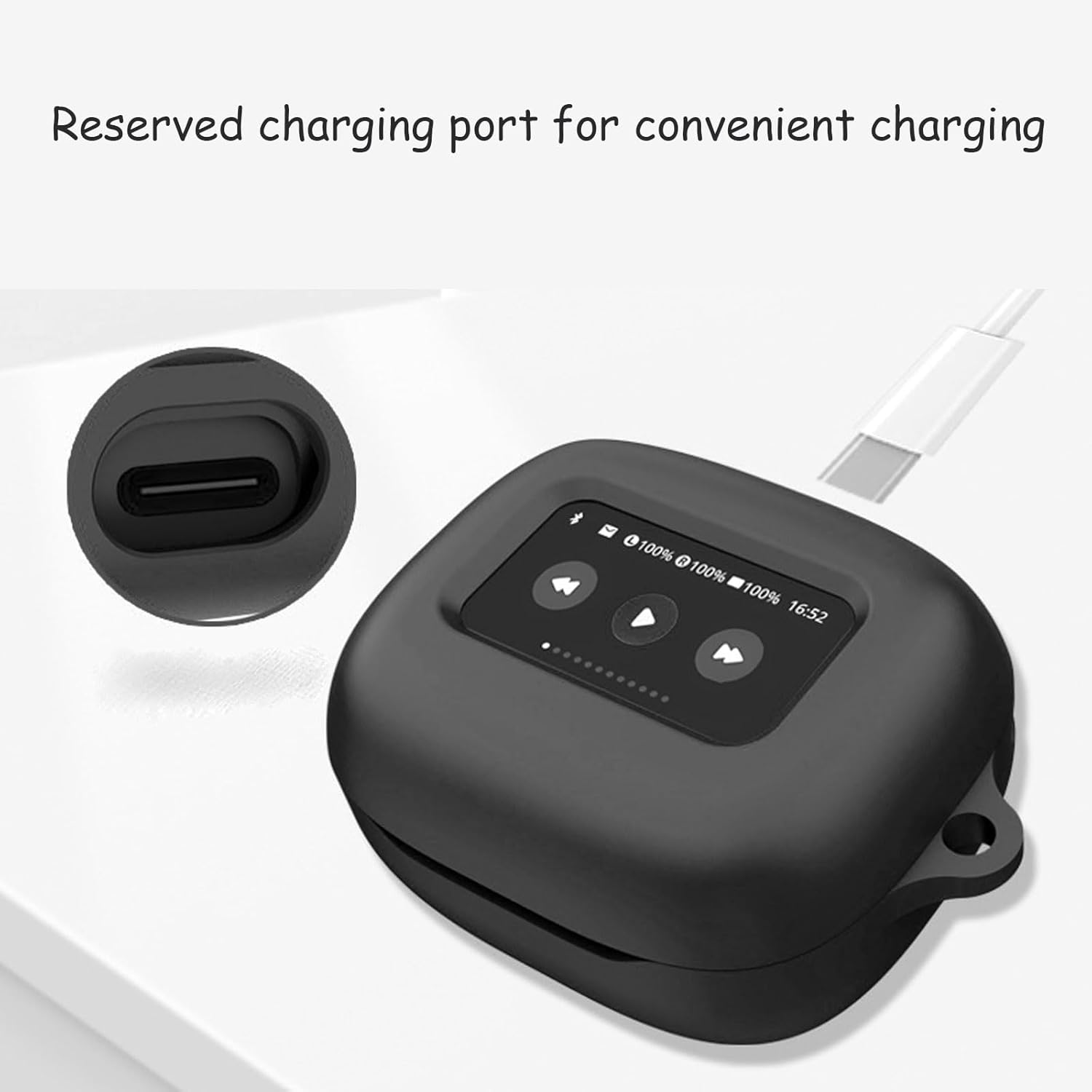 Case Compatible with Jbl Live Beam 3 Wireless Earbuds Silicone Material Shockproof Unique Portable Protective Cover with Carabiner (Black)