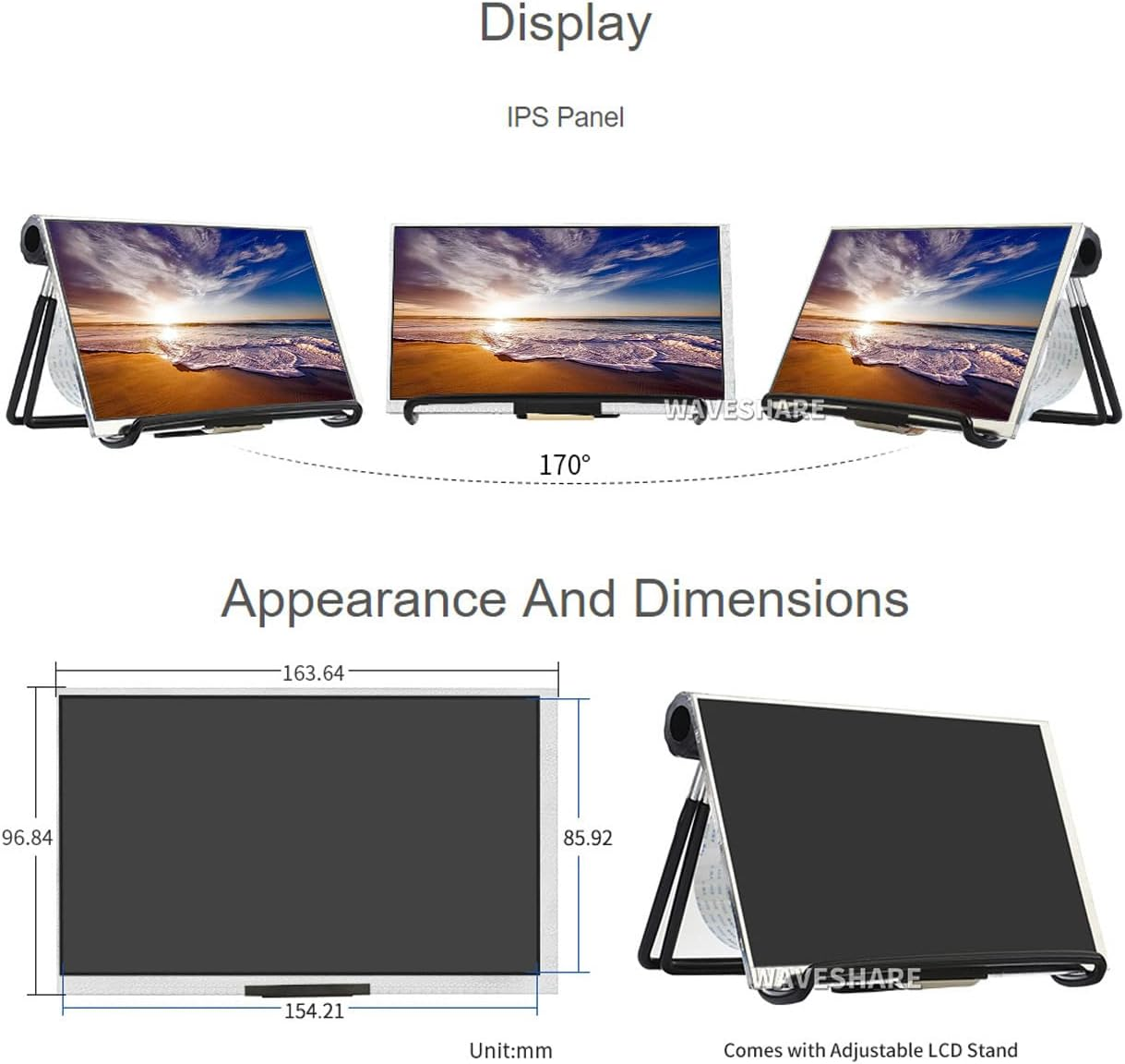Waveshare 7Inch Small Display for Raspberry Pi 1024&times;60 Resolution DPI Interface IPS No Touch Supports Systems like Raspbian, Ubuntu Mate, OSMC.. - 4Inch Dpi Lcd (C) image number 3