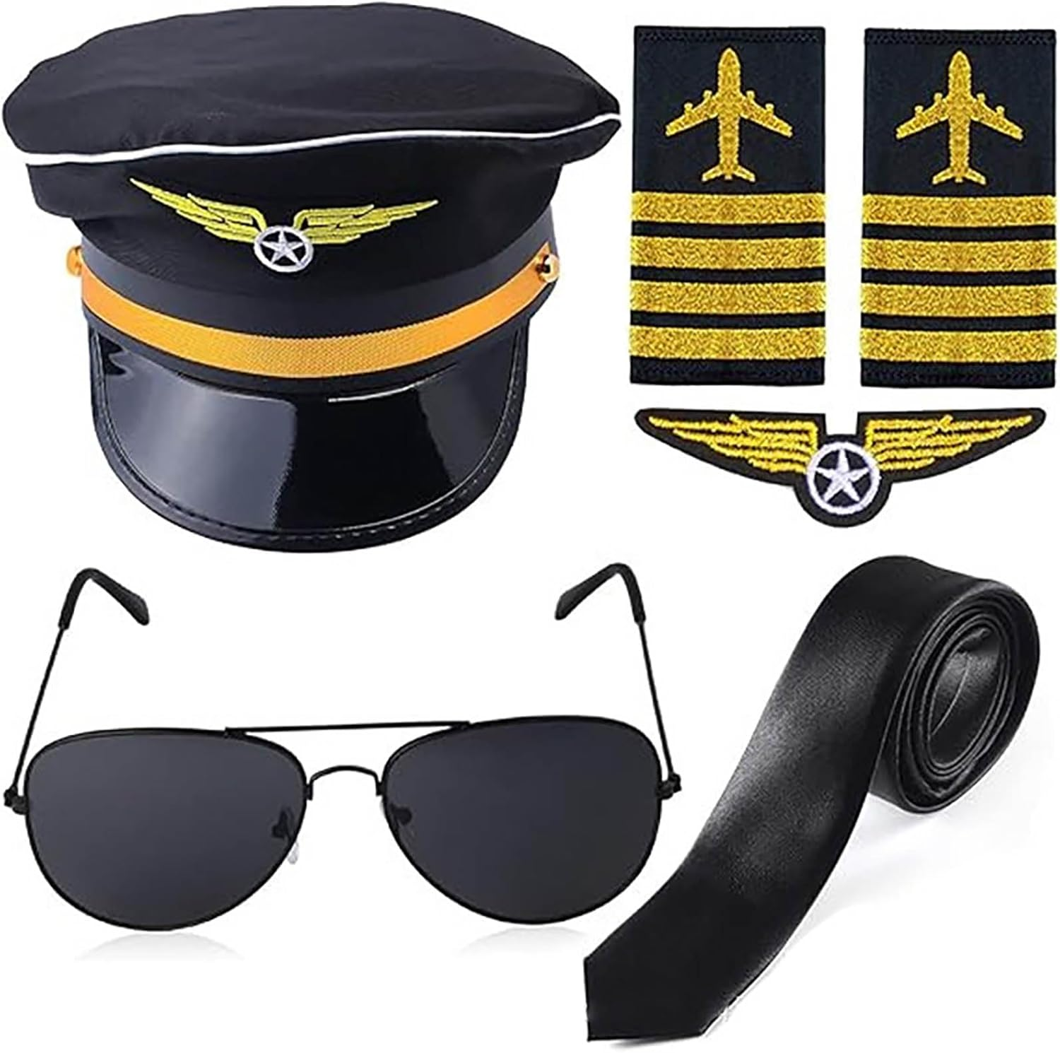 Pilot and Flight Attendant Accessories for Adult Men and Women Costume Accessory Stewardess Outfits Bellhop Hat Scarf Sunglasses Gloves