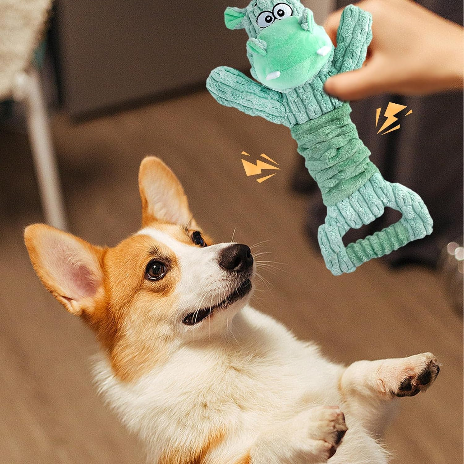 XICEN Puppy Teething Toys, Hippo Dog Chew Toy with Tug of War Handle, Lamb Chop Dog Toy, Interactive Dog Toy, Stuffed Dog Toy, Chew Teething Toy, Cute Soft Pet Toy image number 1