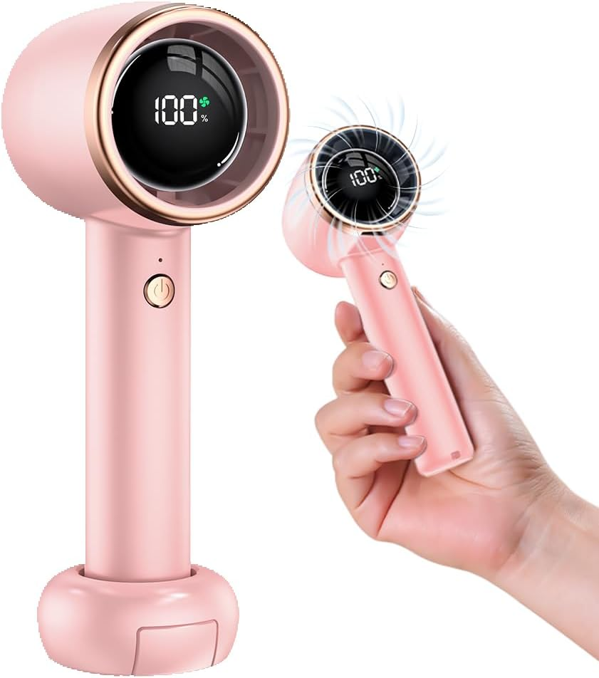 RINGSUN Handheld Fan Rechargeable, Portable Fan with Phone Holder Base, 4000Mah Small Turbo Fan for Home Office Travel Cooling, White