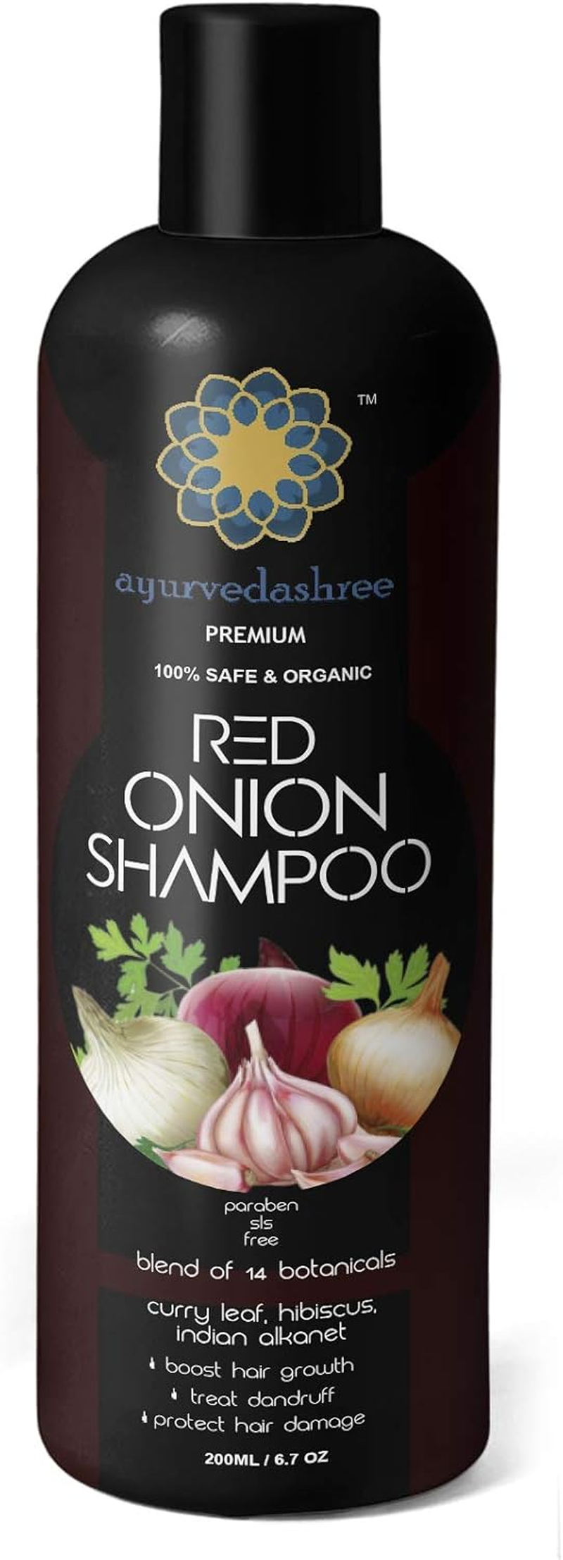 AYURVEDASHREE Red Onion Hair Growth & Hair Fall Control Shampoo &ndash; with Curry Leaf Hibiscus Indian Alanket Blend of 14 Botanicals 200Ml Sls and Paraben Free 100% Safe & Organic All Hair Type image number 3