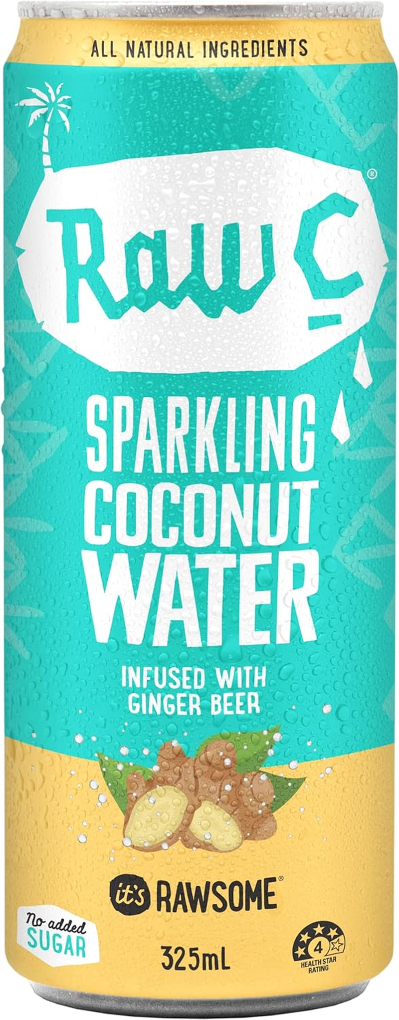 Raw C Coconut Water Sparkling Infused with Ginger Beer 325Ml (4 PACKS) image number 1