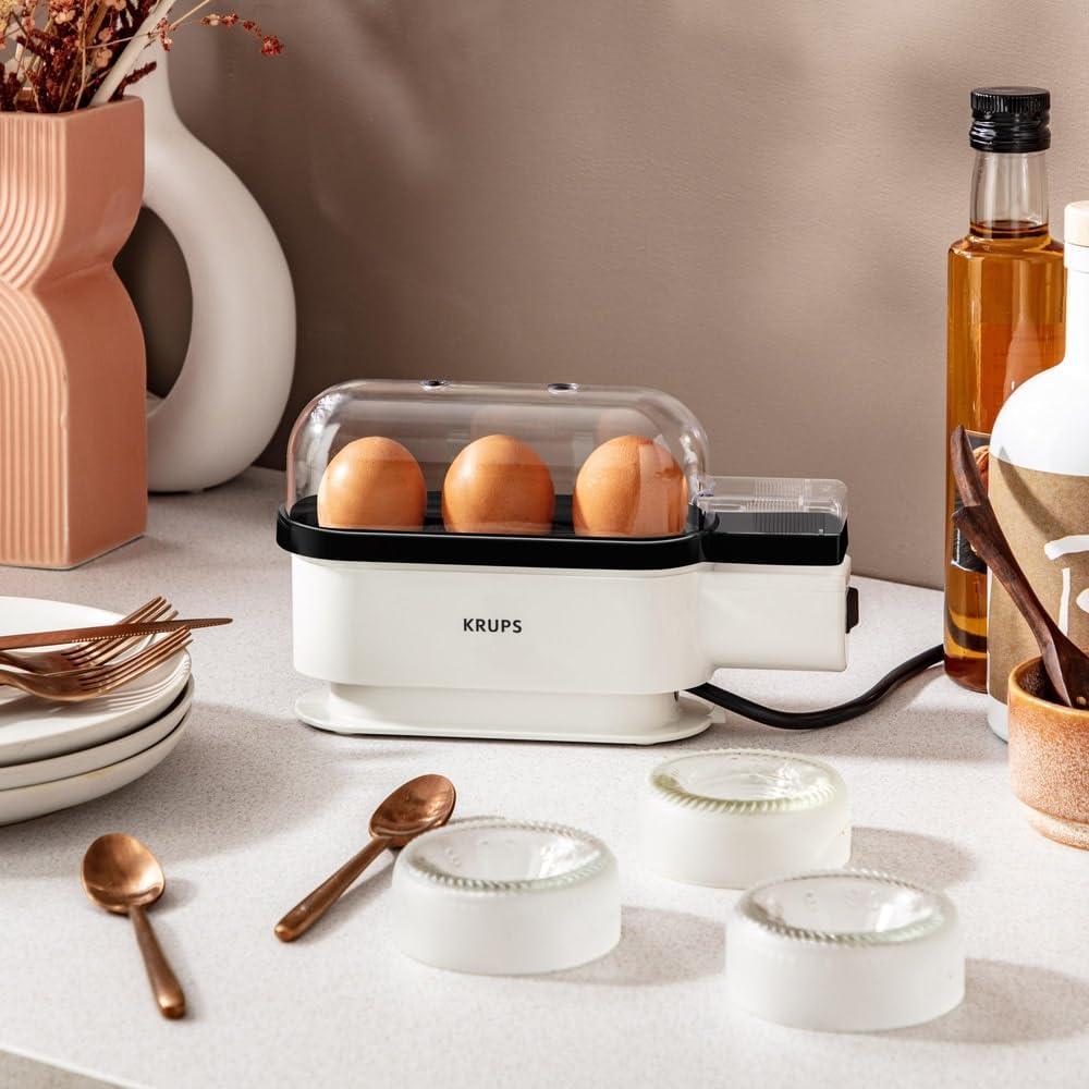 Krups Ovomat Trio EG234115 Egg Boiler for up to 3 Eggs Includes Water Measuring Cup with Egg Cutter Egg Holder Beep Sound Bpa-Free image number 2