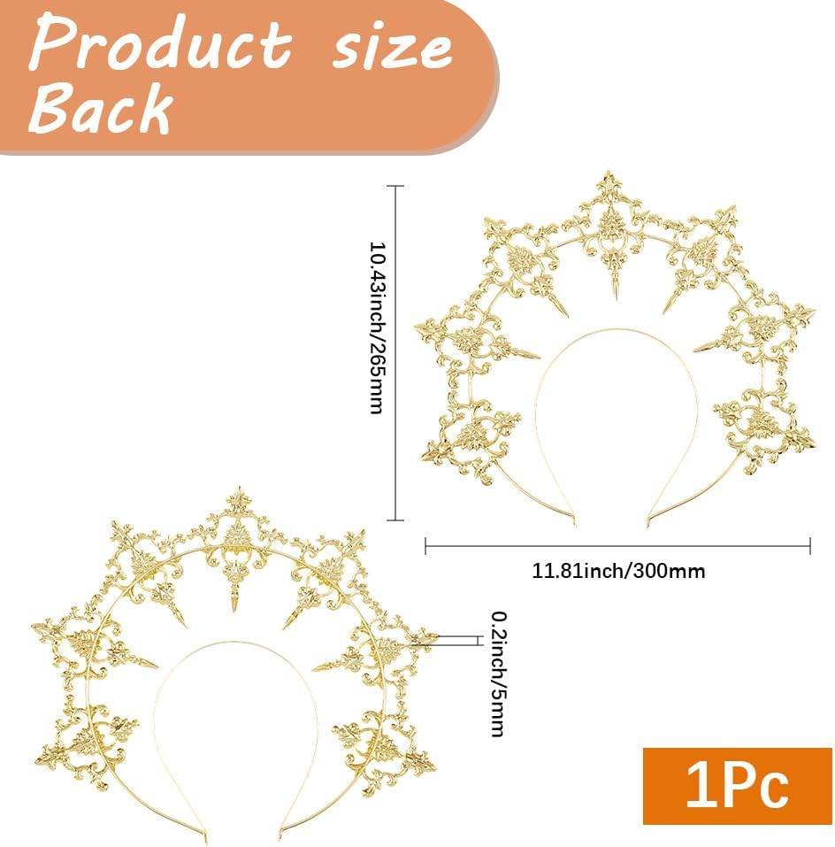 CABODYALS Gold Queen Crown Style Headband Golden Royal Princess Fairy Headpiece Hair Hoop Decor Accessory Plastic Shiny Hairband for Women Christmas Birthday Party Bridal Wedding Halloween Role