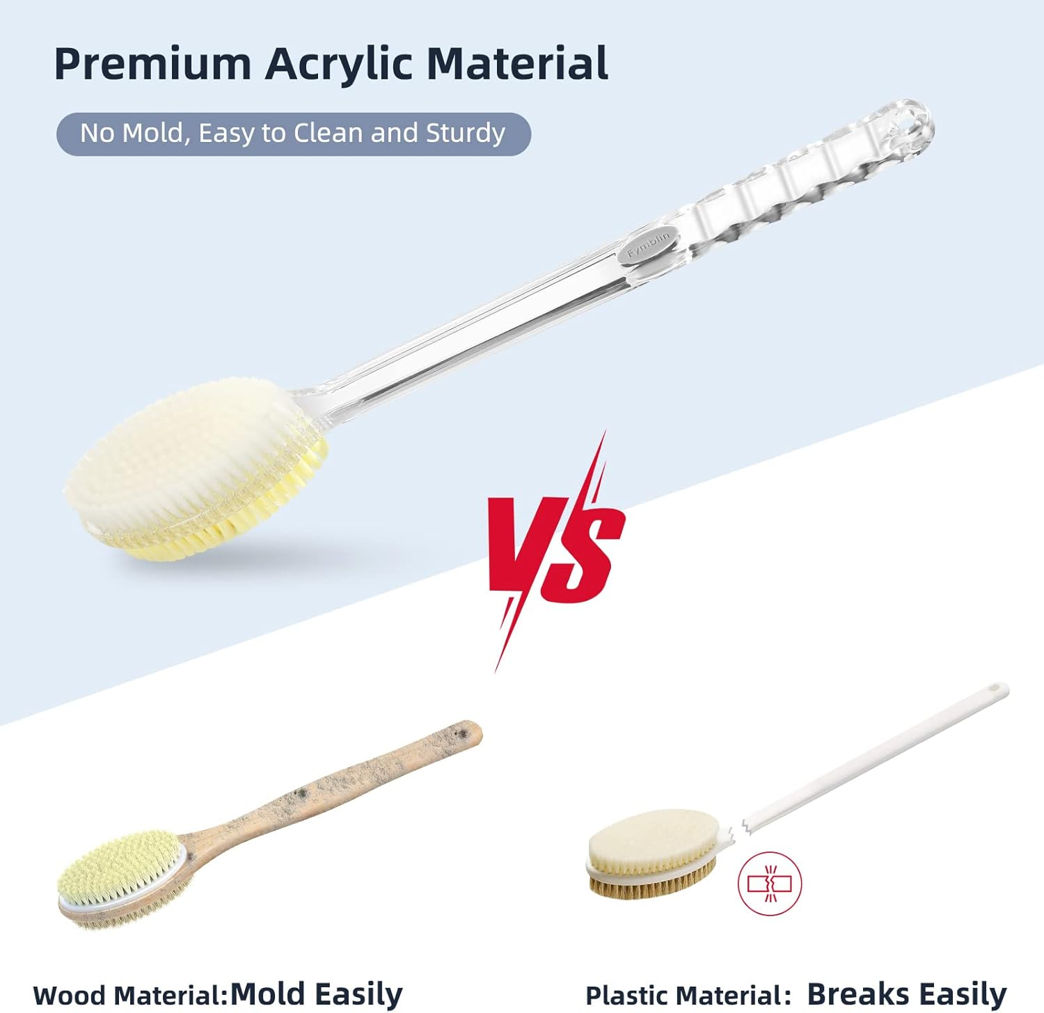 Fymblin Back Scrubber Long Handle for Shower,Back Brush Dual-Sided with Stiff and Soft Bristles,Body Exfoliator for Bath or Dry Brush image number 3