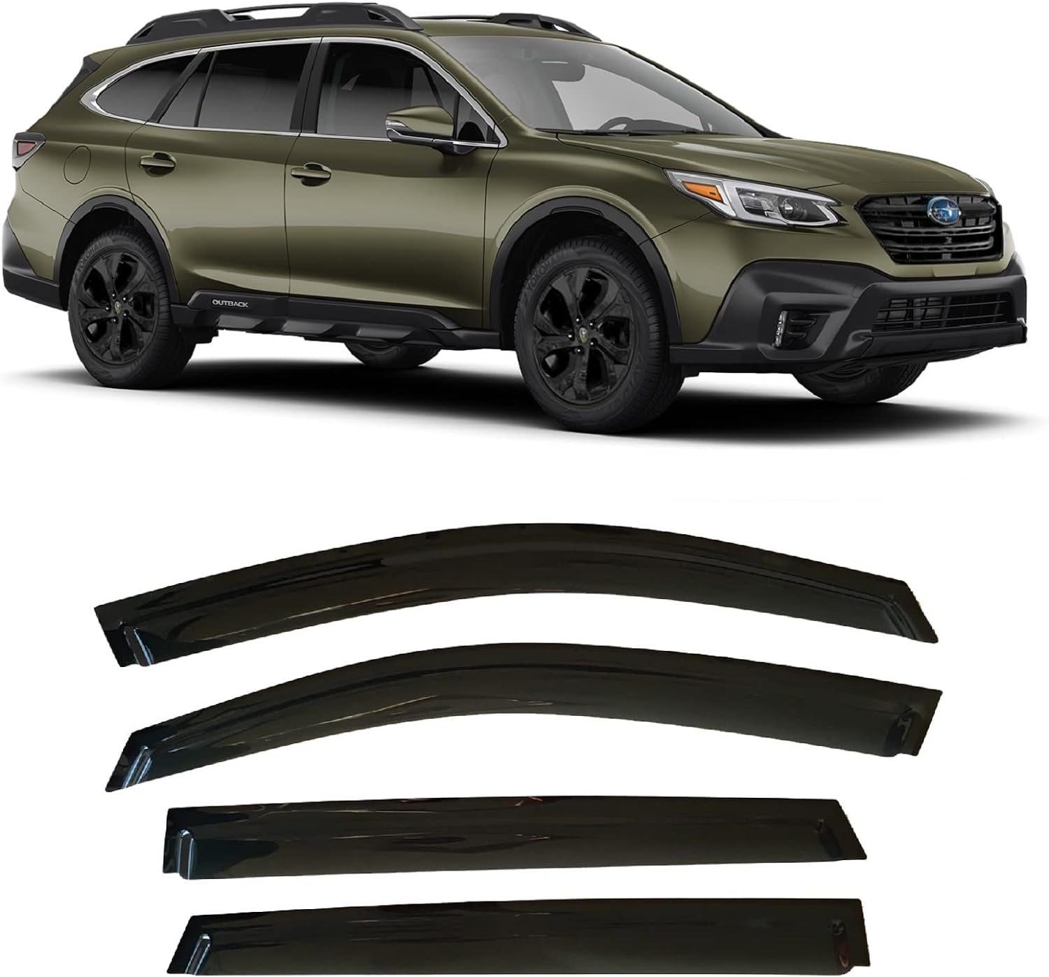 2020-2024 Tape-On Side Window Visor Deflectors for Subaru Outback Premium Limited Touring Dark Tinted Rain Guards 2021 2022 2023 image number 6