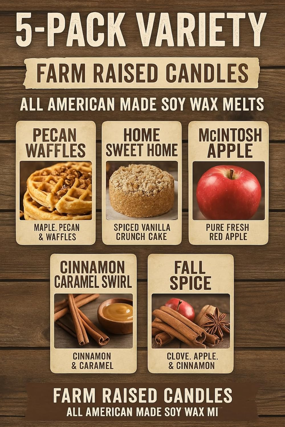 Fall Spice Variety Assorted Mix 5 Pack.100% All Natural American Farm Raised Made Paraffin-Free Pure Soy Scented Wax Melts. Scented Tarts Vegan Wax Melts. like Yankee Candle Tarts or Scentsy. image number 3