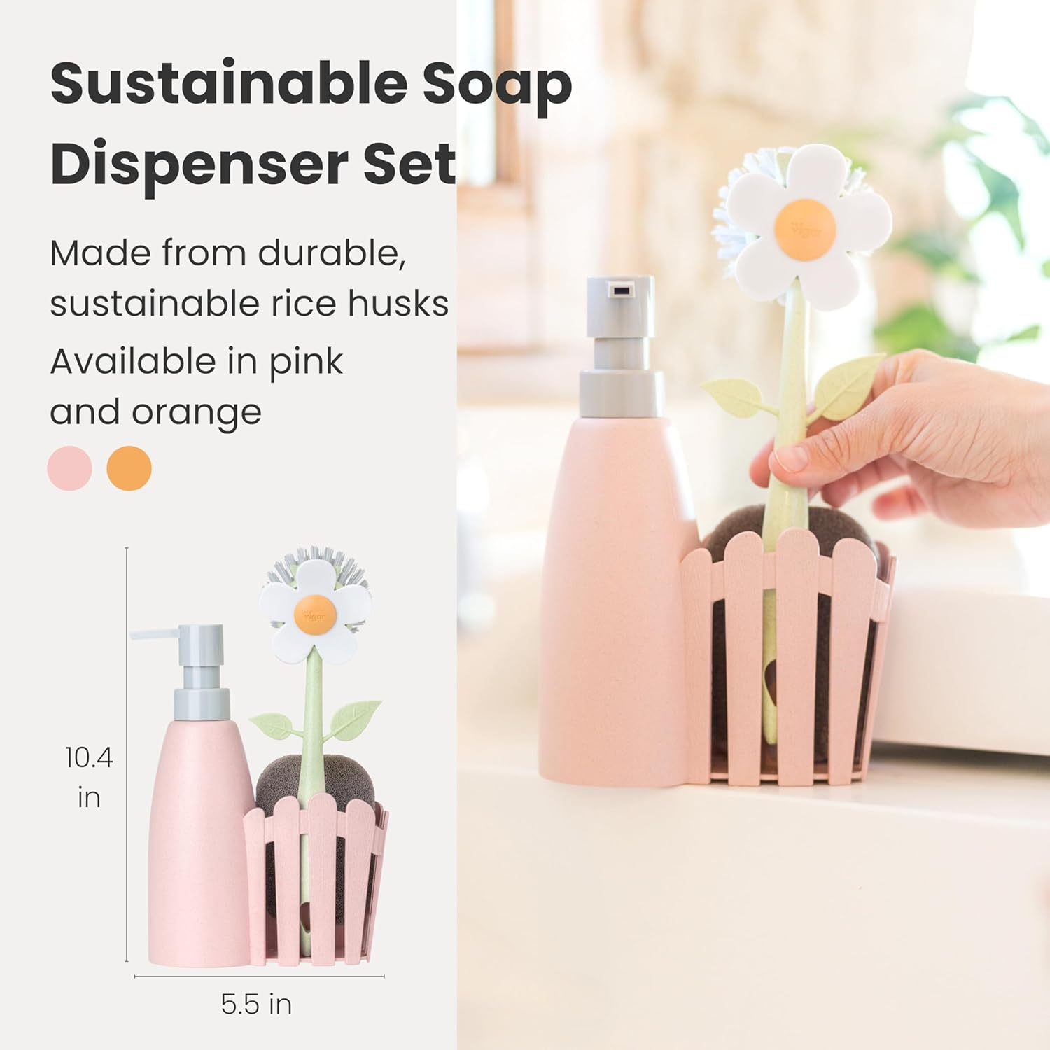 Vigar Fence Sink Set with Pink Florganic Soap Dispenser Set of 3 image number 2