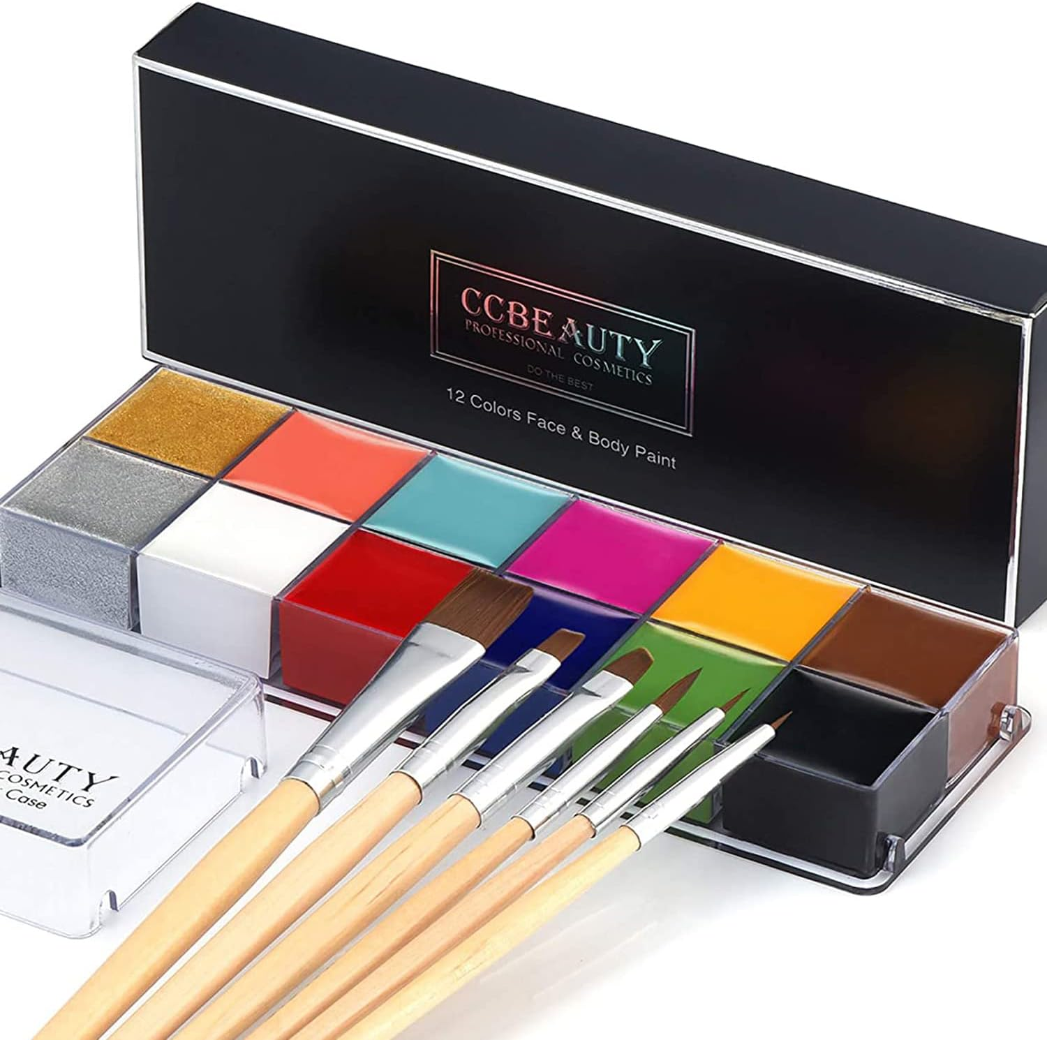 Ccbeauty Professional Face Paint Oil Body Painting Art Party Fancy Make up + Brushes Set (12 Deep Color+Brushes)