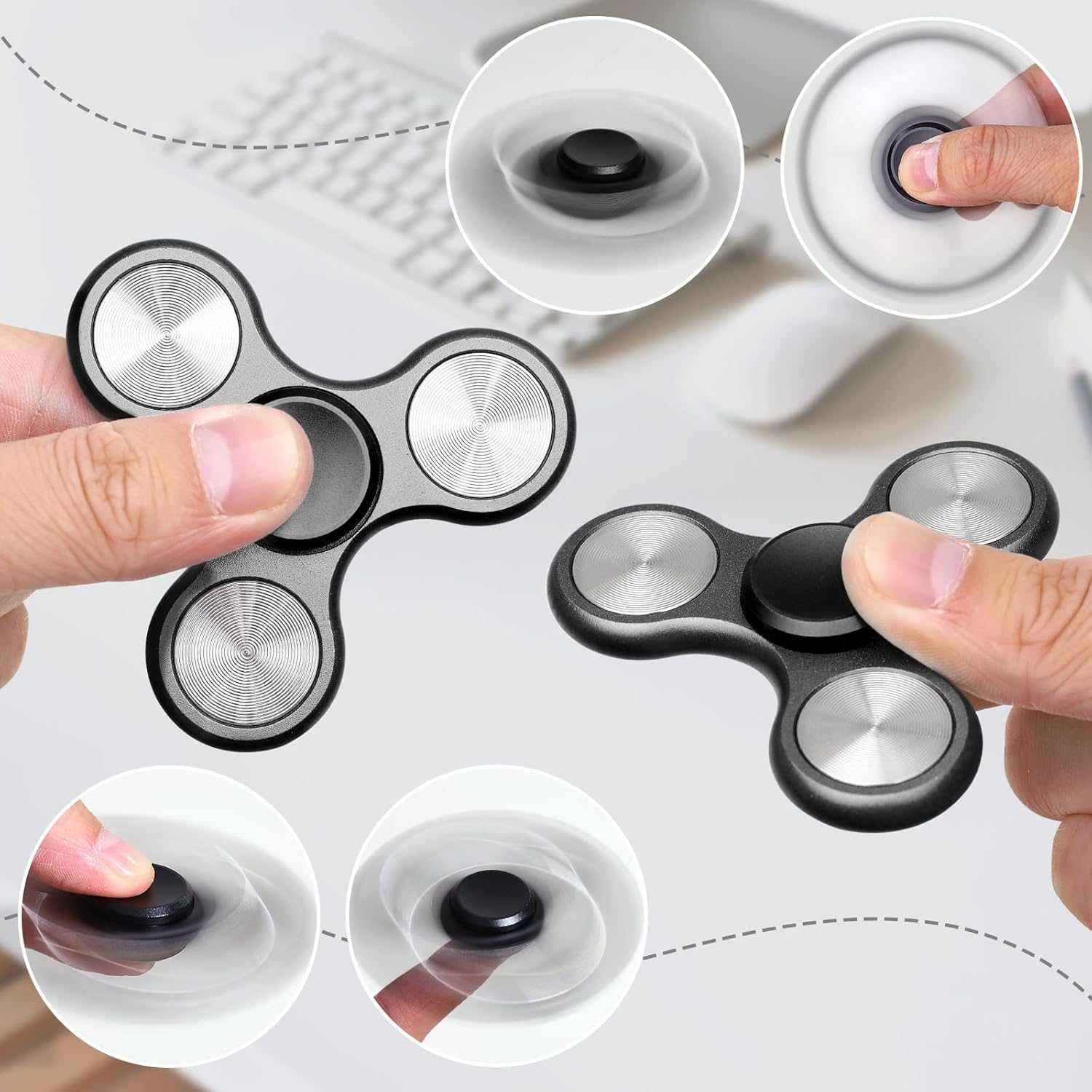 Metal Fidget Spinner for Adults, Silent Sensory Fidget Toys Adults Hand Spinners for ADHD Anxiety Stress Relief, Desk Toys for Office, Birthday Gifts Stocking Stuffers Classroom Prizes - Silver image number 6