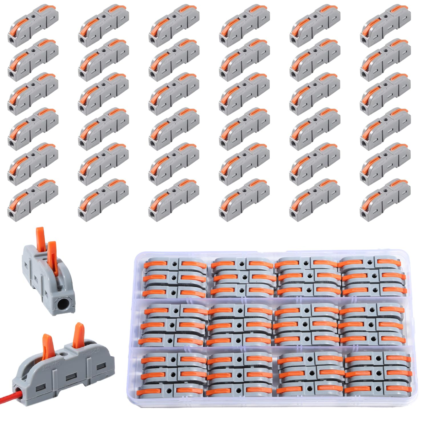 Aikoolwer 36PCS Conductor Compact Connectors Lever Wire Nuts Electrical Connection Blocks Wire Terminals for Any Circuit Inline Splices 28-12 AWG SPL-1 Clamp Actuation Lever Bilateral