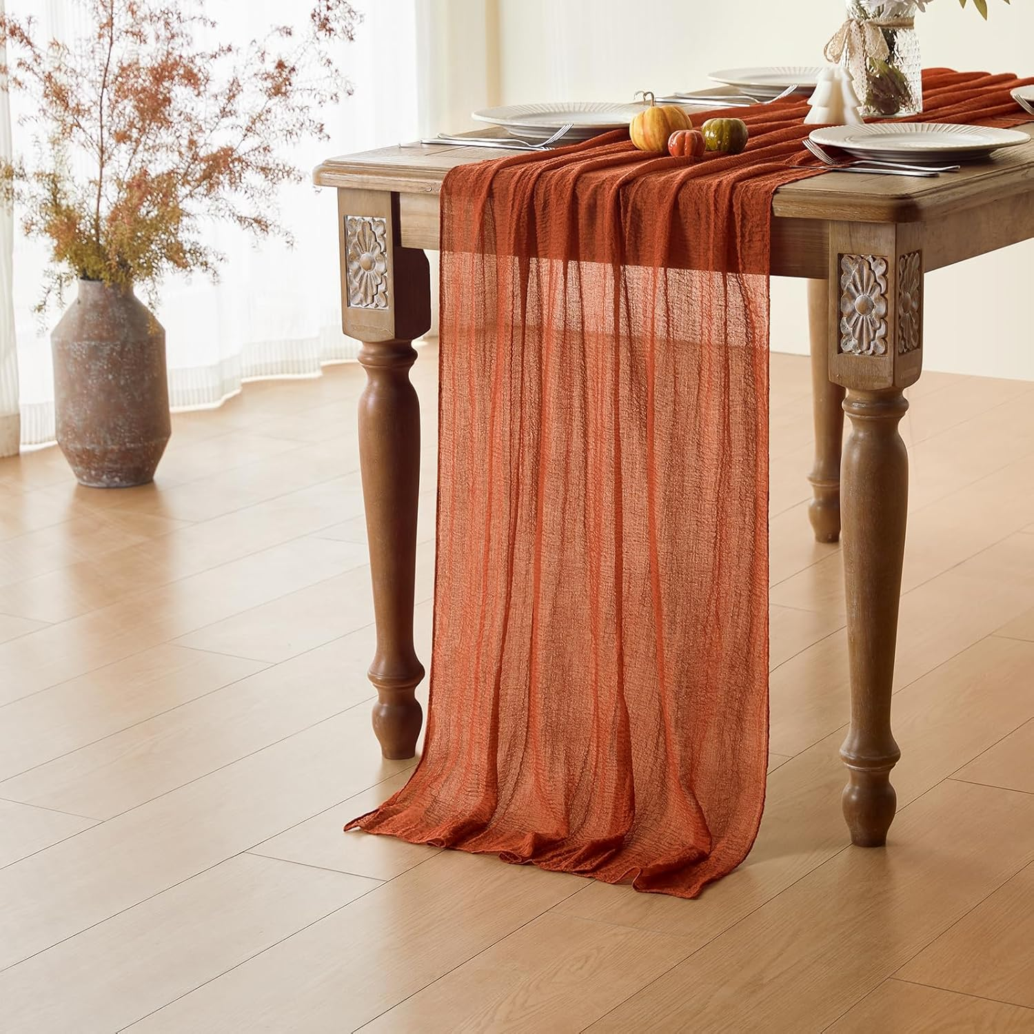 Terracotta Table Runner Christmas Cheesecloth Gauze 10 FT Rustic Burnt Orange Cheese Cloth for Wedding Baby Bridal Shower Friendsgiving Party Sheer Winter Home Decorations (Terracotta, 1 Pack) image number 4