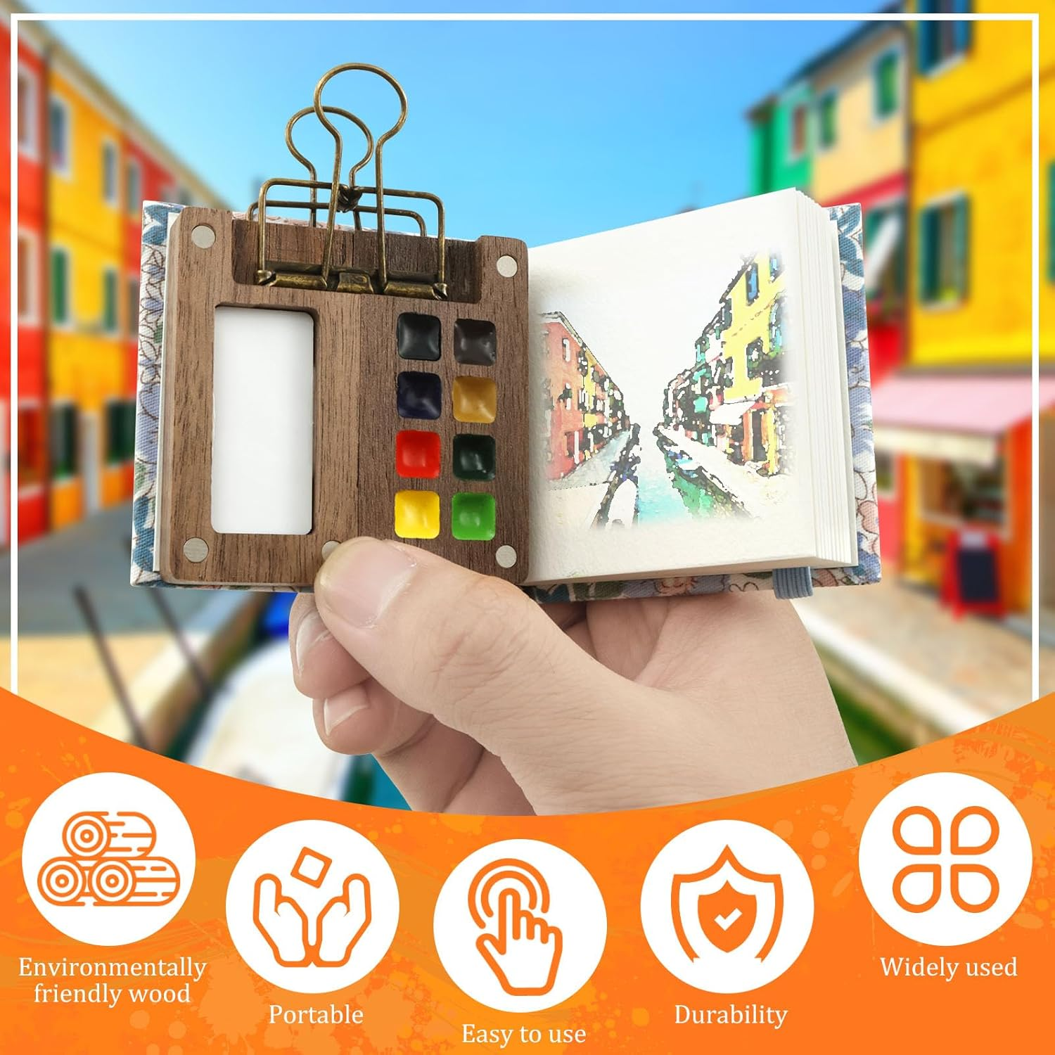 Portable Watercolor Palette Set, Pocket Artist Watercolor Travel Set, 8 Grids Mini Travel Paint Palette Set with Clip Tiny, Mini Watercolor Paint Set for Painters Students Artists Drawing image number 6