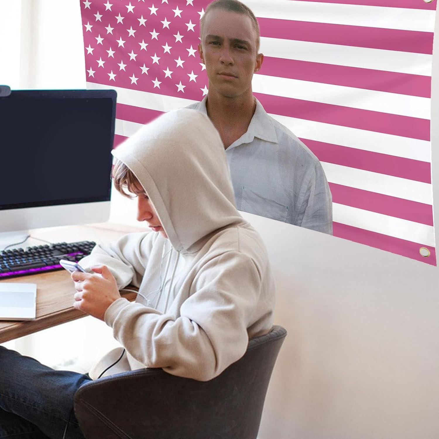 Drew Starkey Americans Flag Pink, Rafe Cameron Tapestry Celebrity Flags, Wall Hanging Flag with Brass Grommets for Man Room Decor image number 5