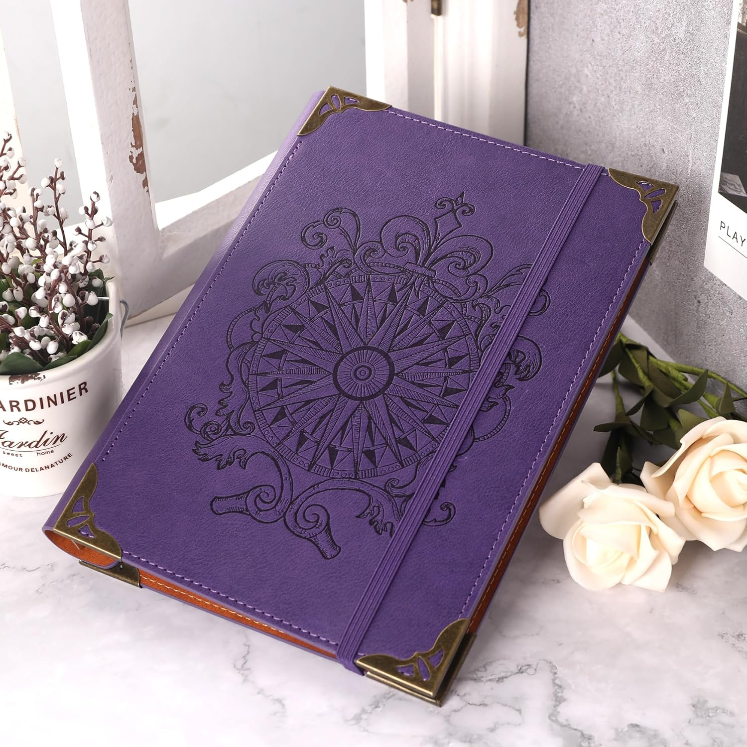 TIEFOSSI A5 Binder 6 Ring Notebook for Women Men, Hardcover PU Leather Journal, Compass Vintage Journal, College Ruled Notebooks for School, Planner, Travel, Work, Organizer image number 5