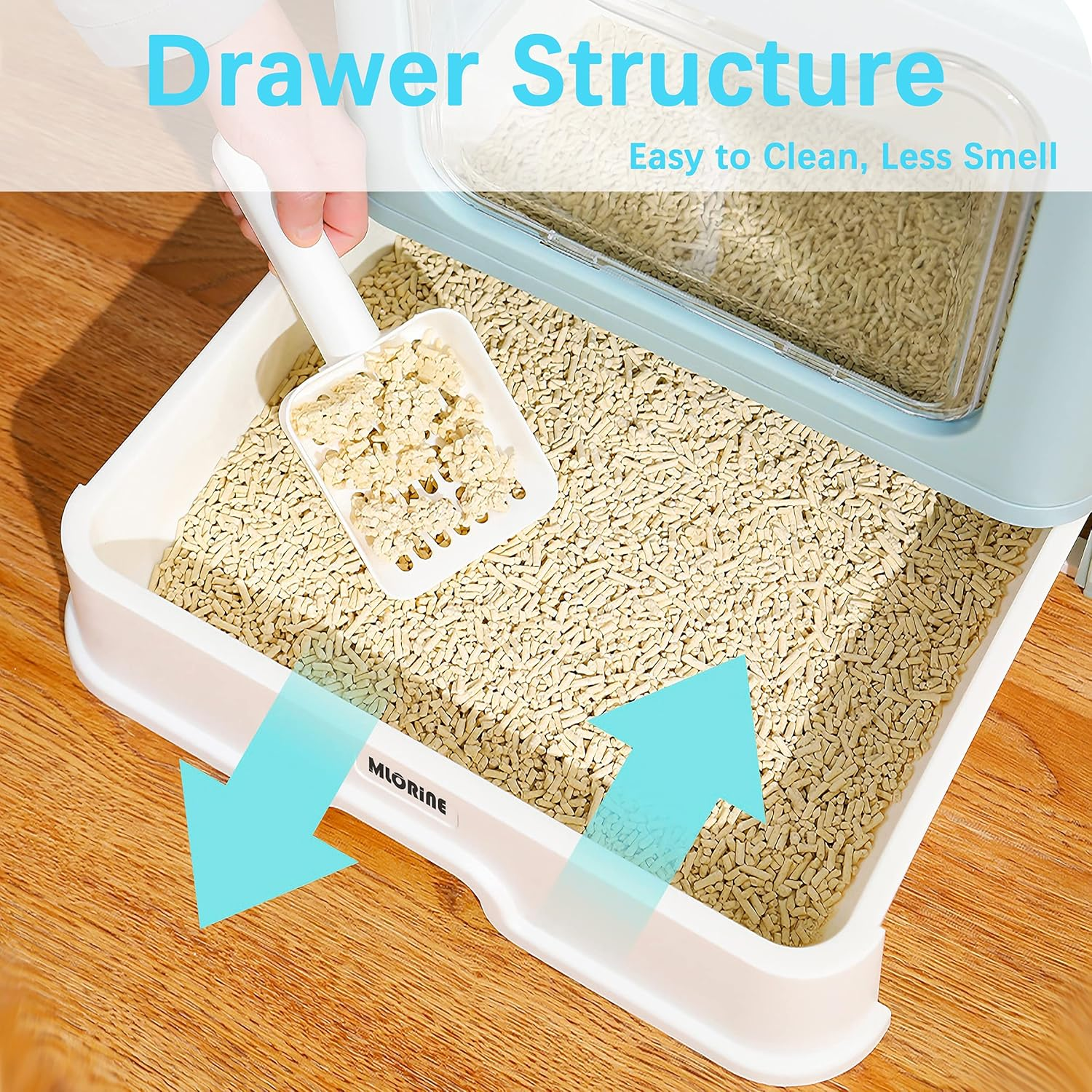 Cat Litter Box Large Pan - Foldable Top Exit Pet Boxes with Entry Lid, Plastic Cleaning Scoop,Cat Nail Clippers,Portable Cats Bowl (Blue) image number 5